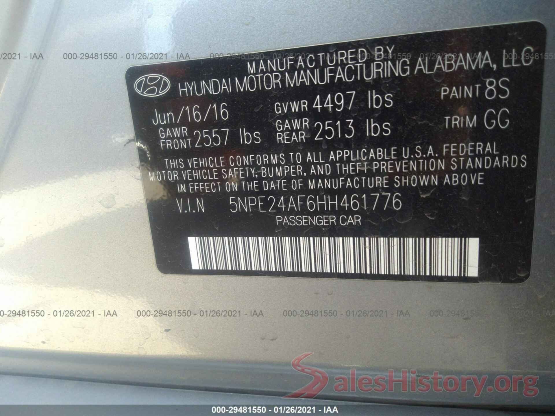 5NPE24AF6HH461776 2017 HYUNDAI SONATA