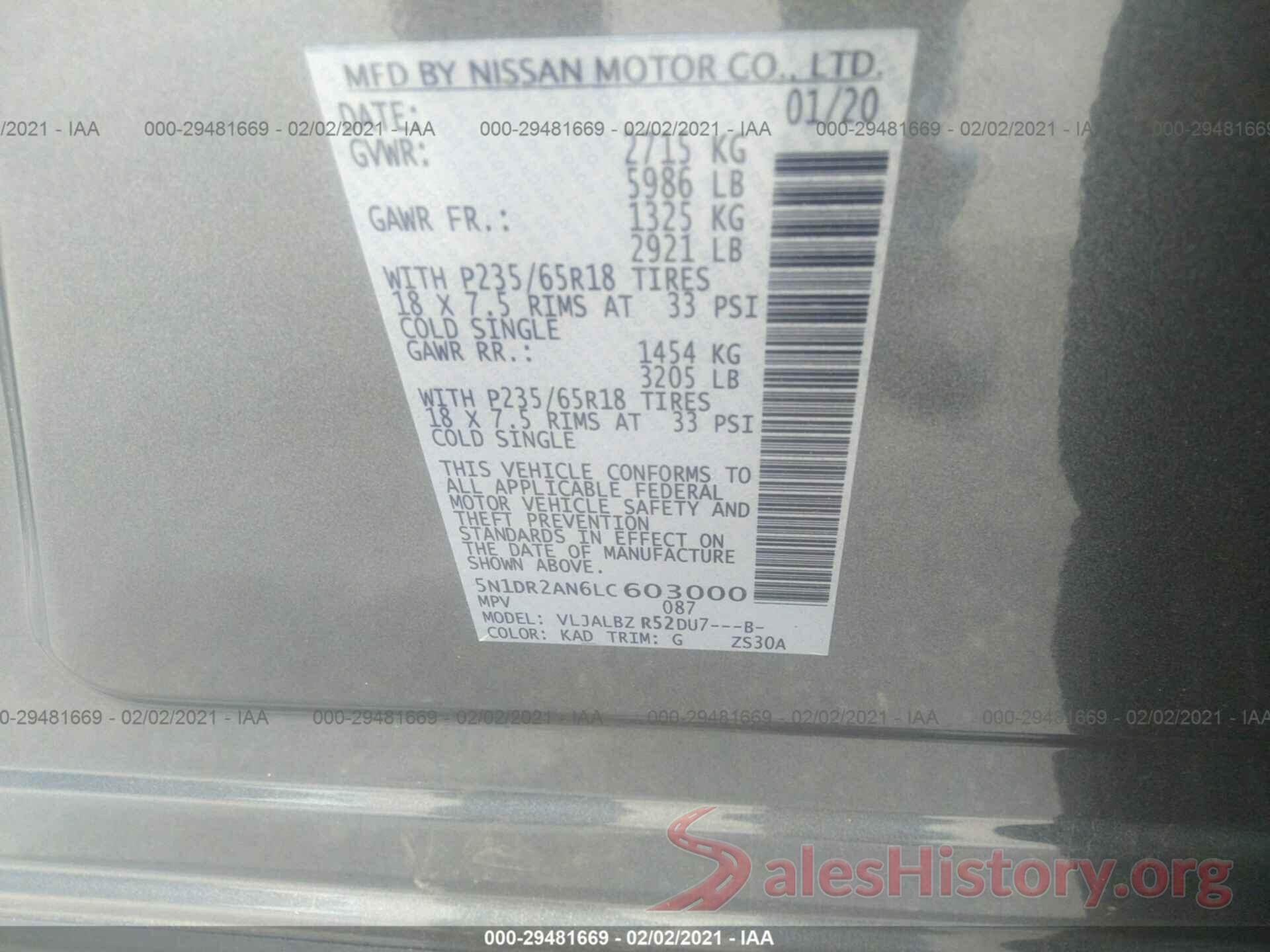 5N1DR2AN6LC603000 2020 NISSAN PATHFINDER