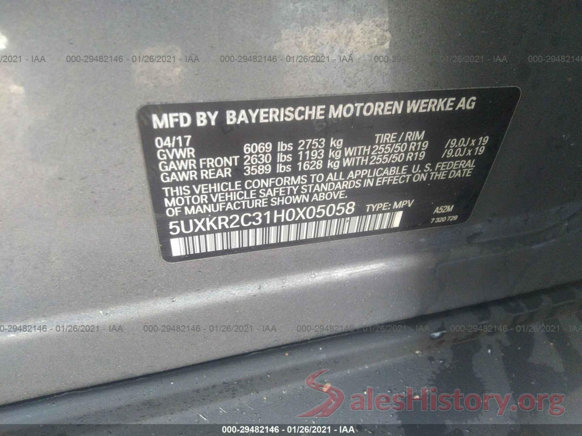 5UXKR2C31H0X05058 2017 BMW X5