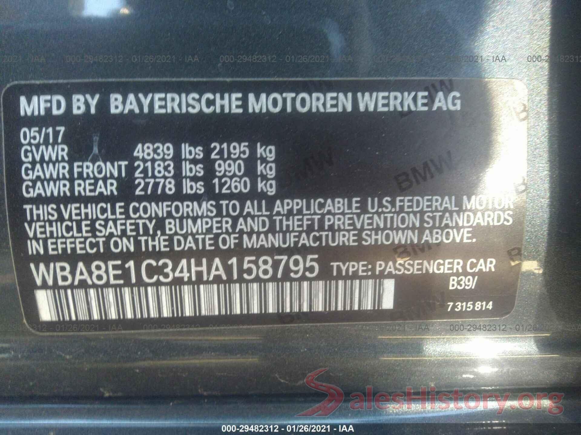 WBA8E1C34HA158795 2017 BMW 3 SERIES