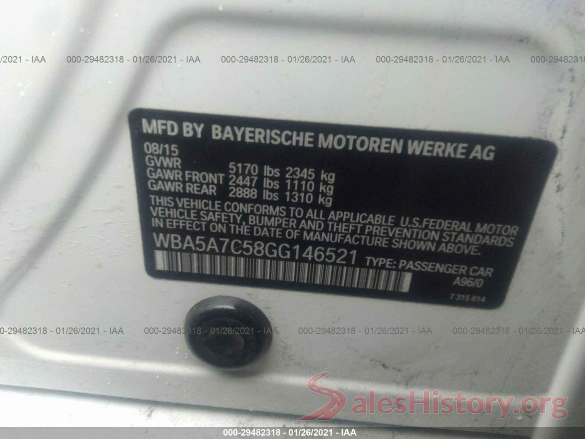 WBA5A7C58GG146521 2016 BMW 5 SERIES