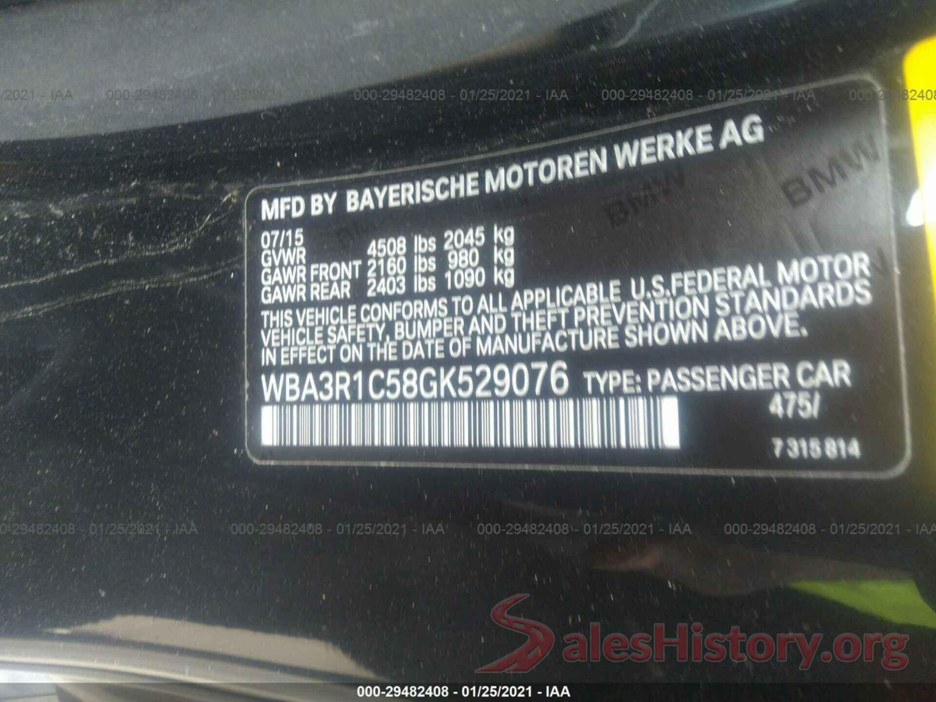 WBA3R1C58GK529076 2016 BMW 4 SERIES