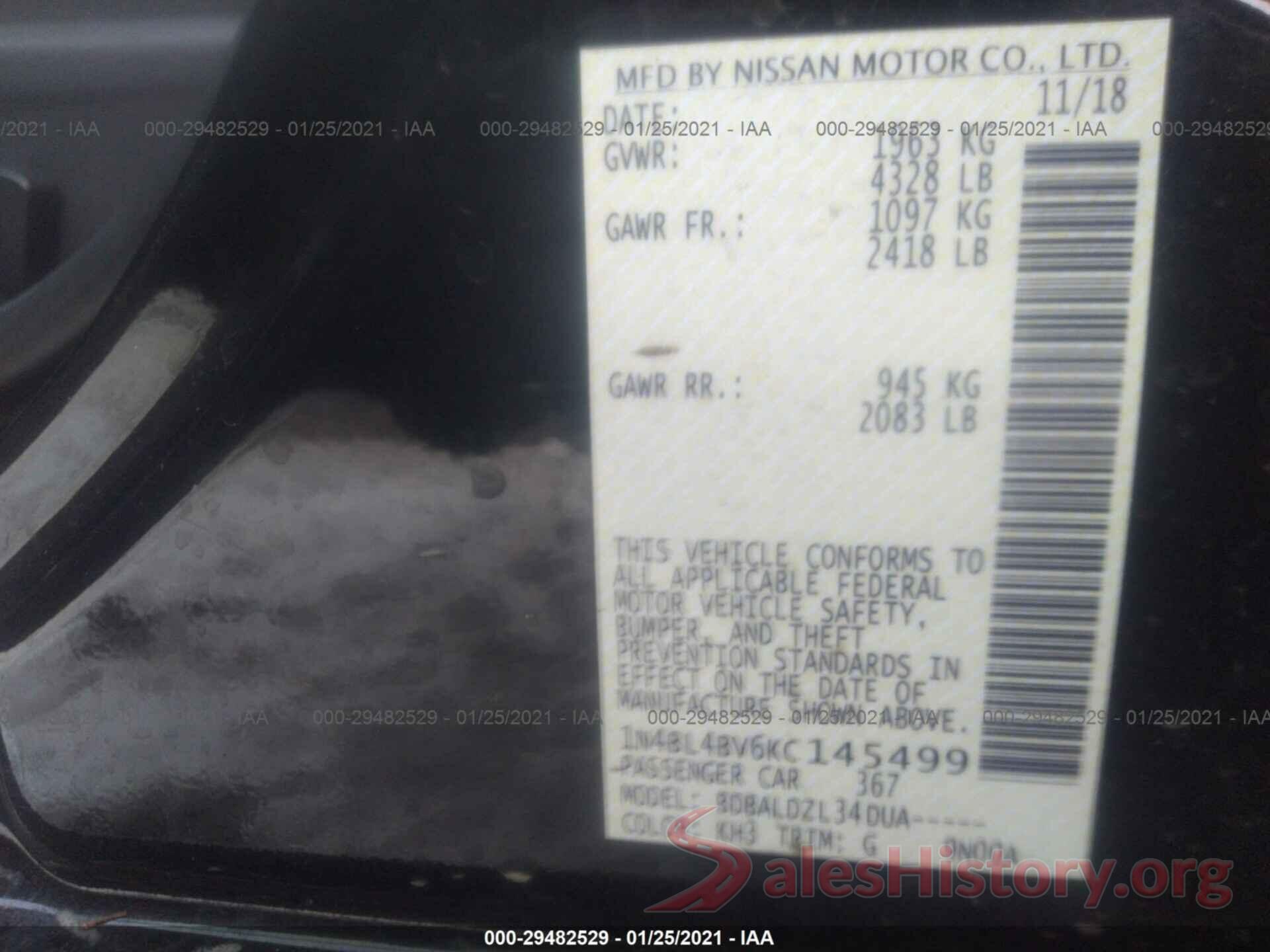 1N4BL4BV6KC145499 2019 NISSAN ALTIMA