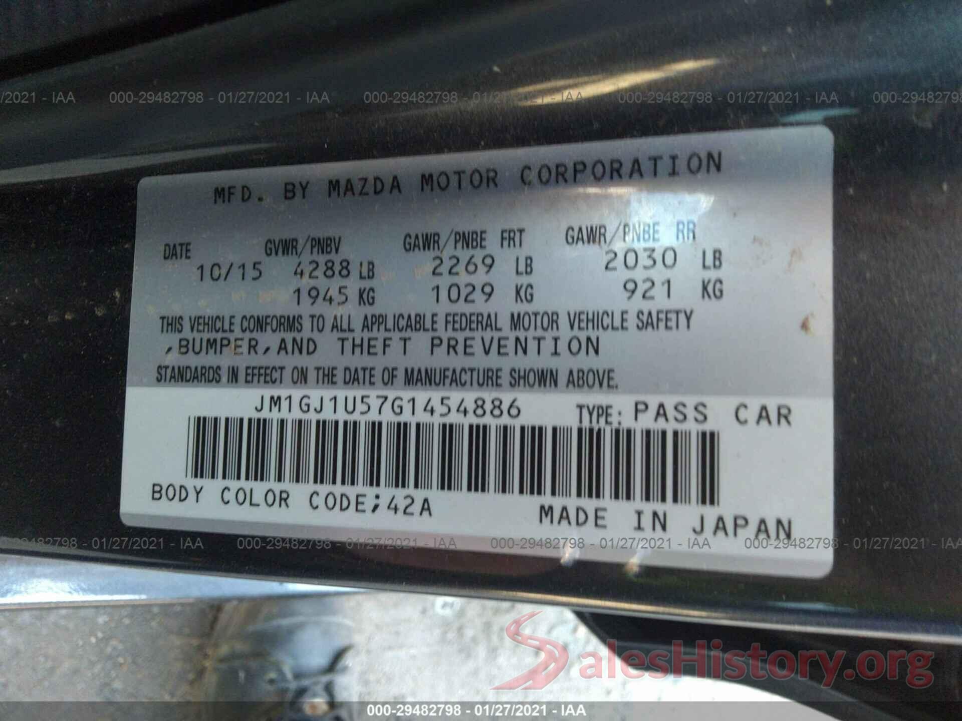 JM1GJ1U57G1454886 2016 MAZDA MAZDA6