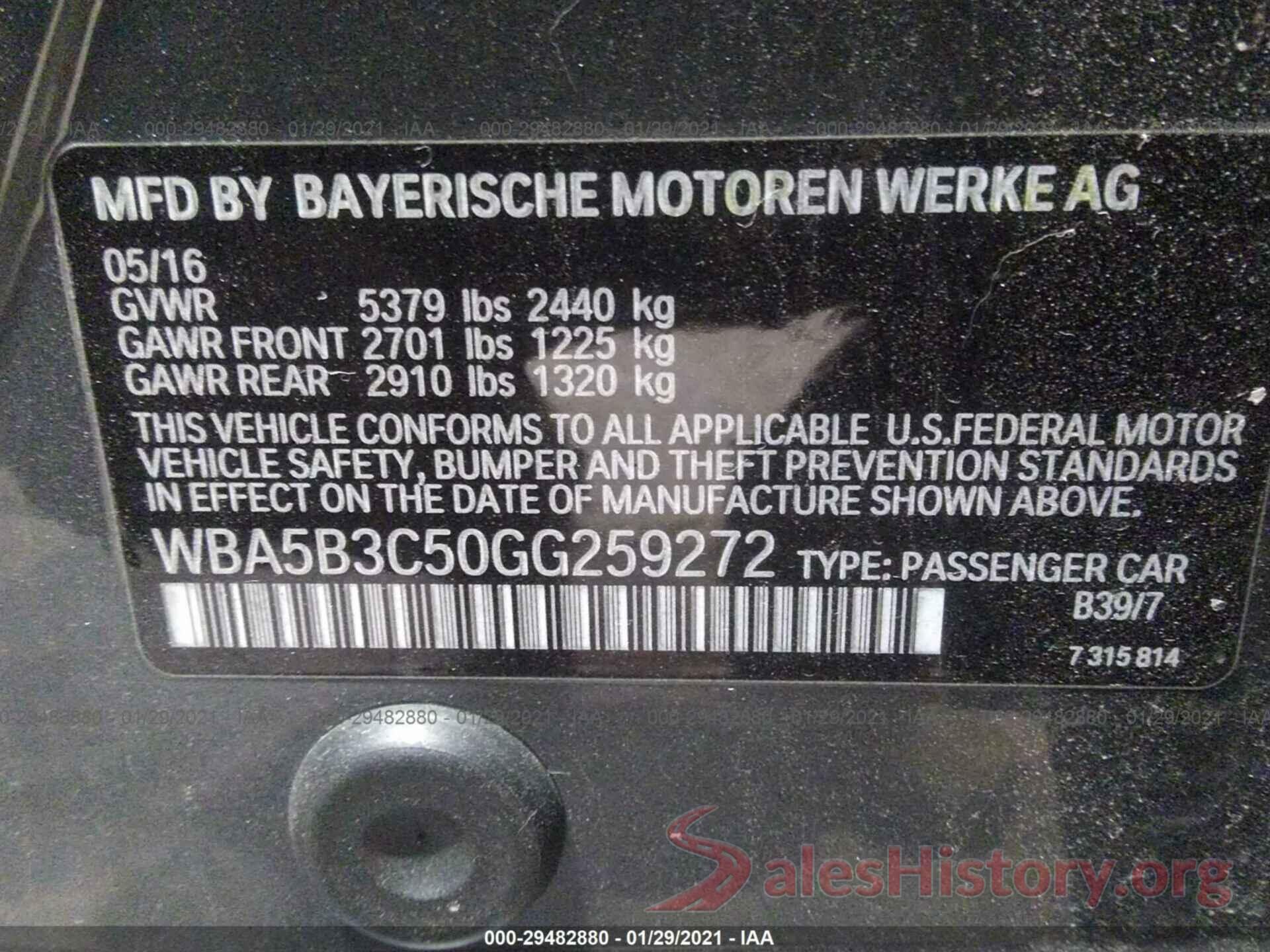 WBA5B3C50GG259272 2016 BMW 5 SERIES