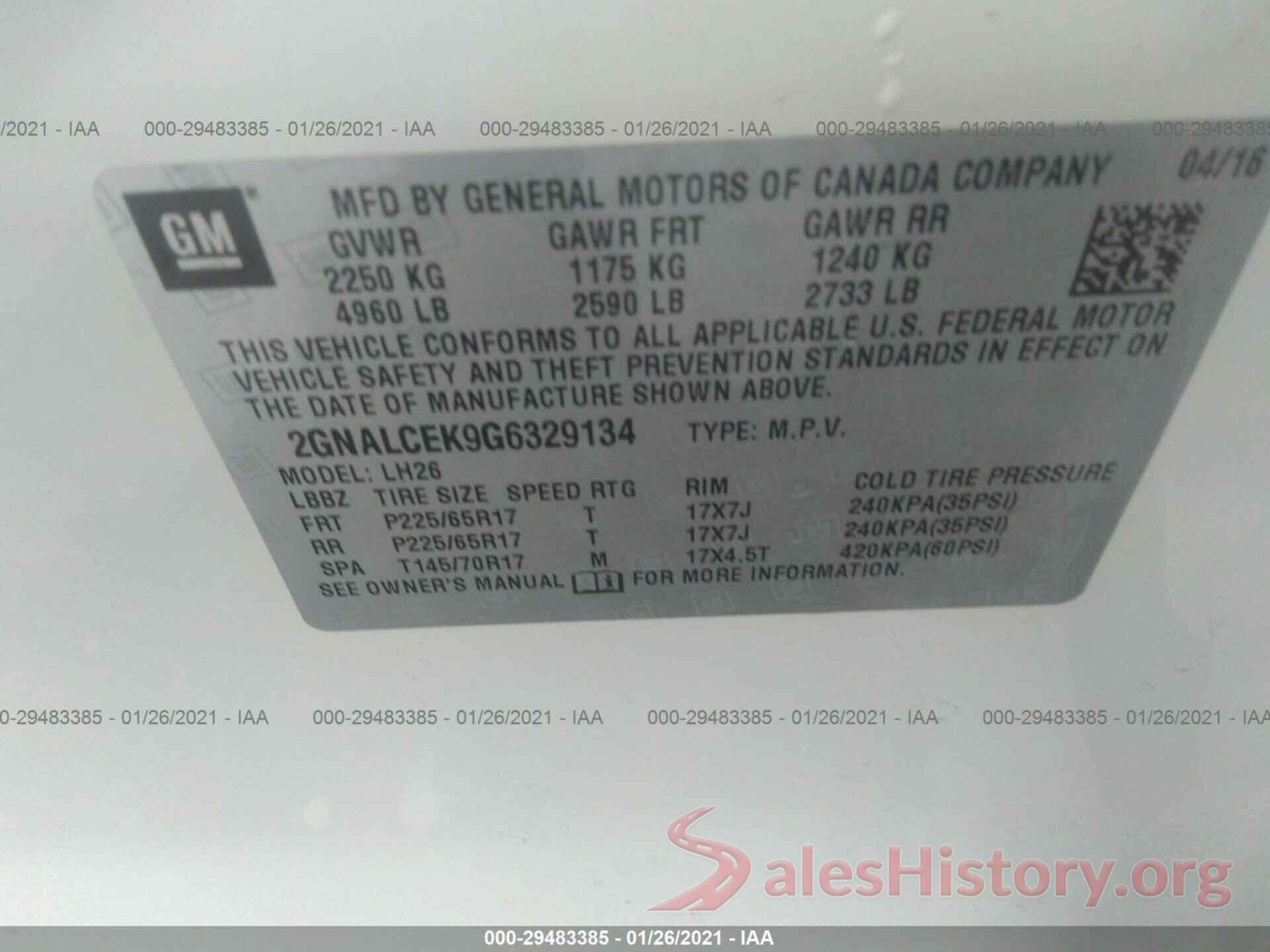 2GNALCEK9G6329134 2016 CHEVROLET EQUINOX