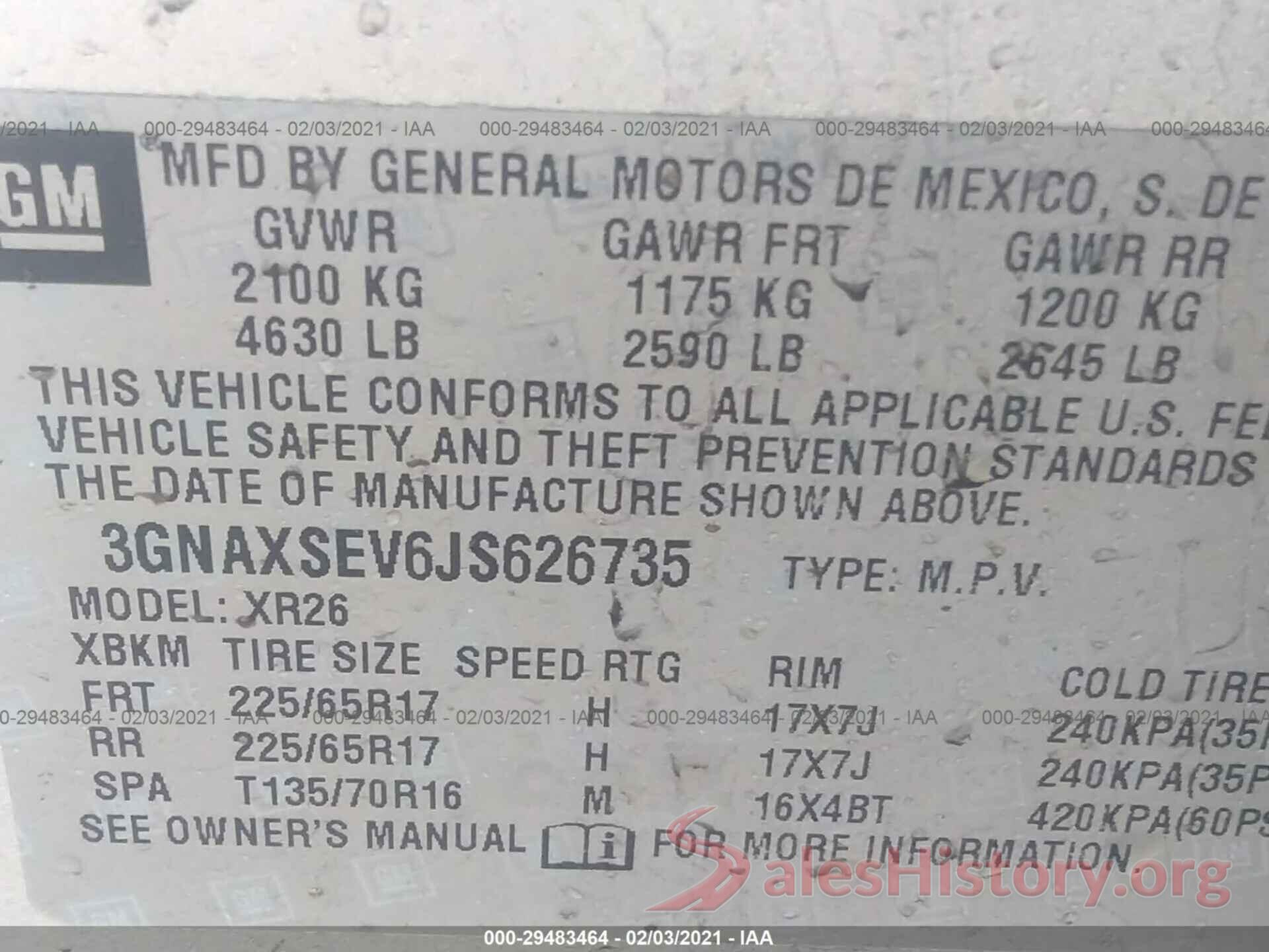 3GNAXSEV6JS626735 2018 CHEVROLET EQUINOX