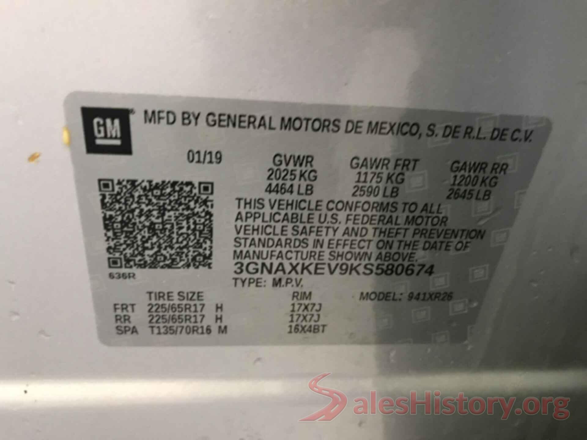 3GNAXKEV9KS580674 2019 CHEVROLET EQUINOX