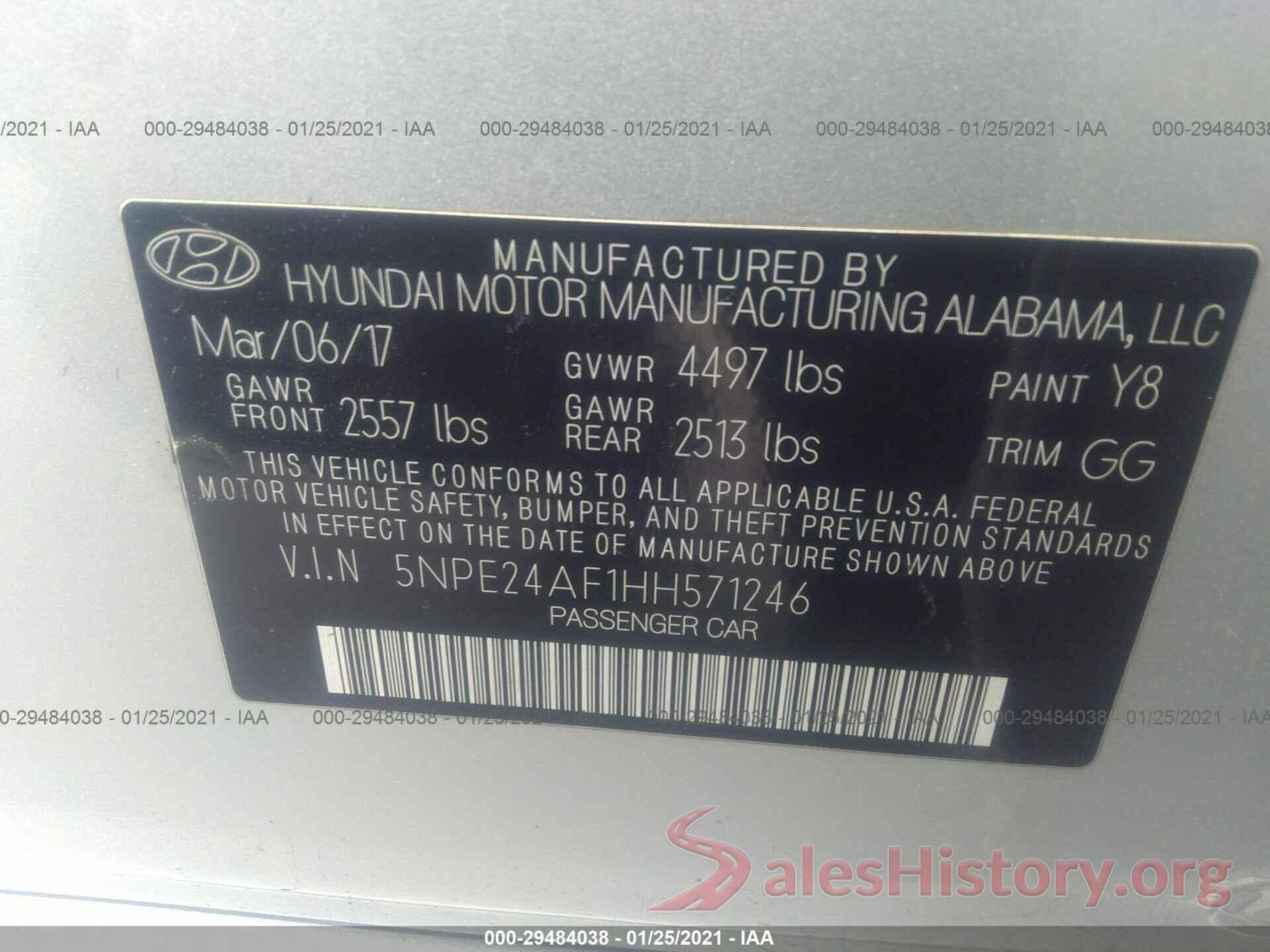 5NPE24AF1HH571246 2017 HYUNDAI SONATA