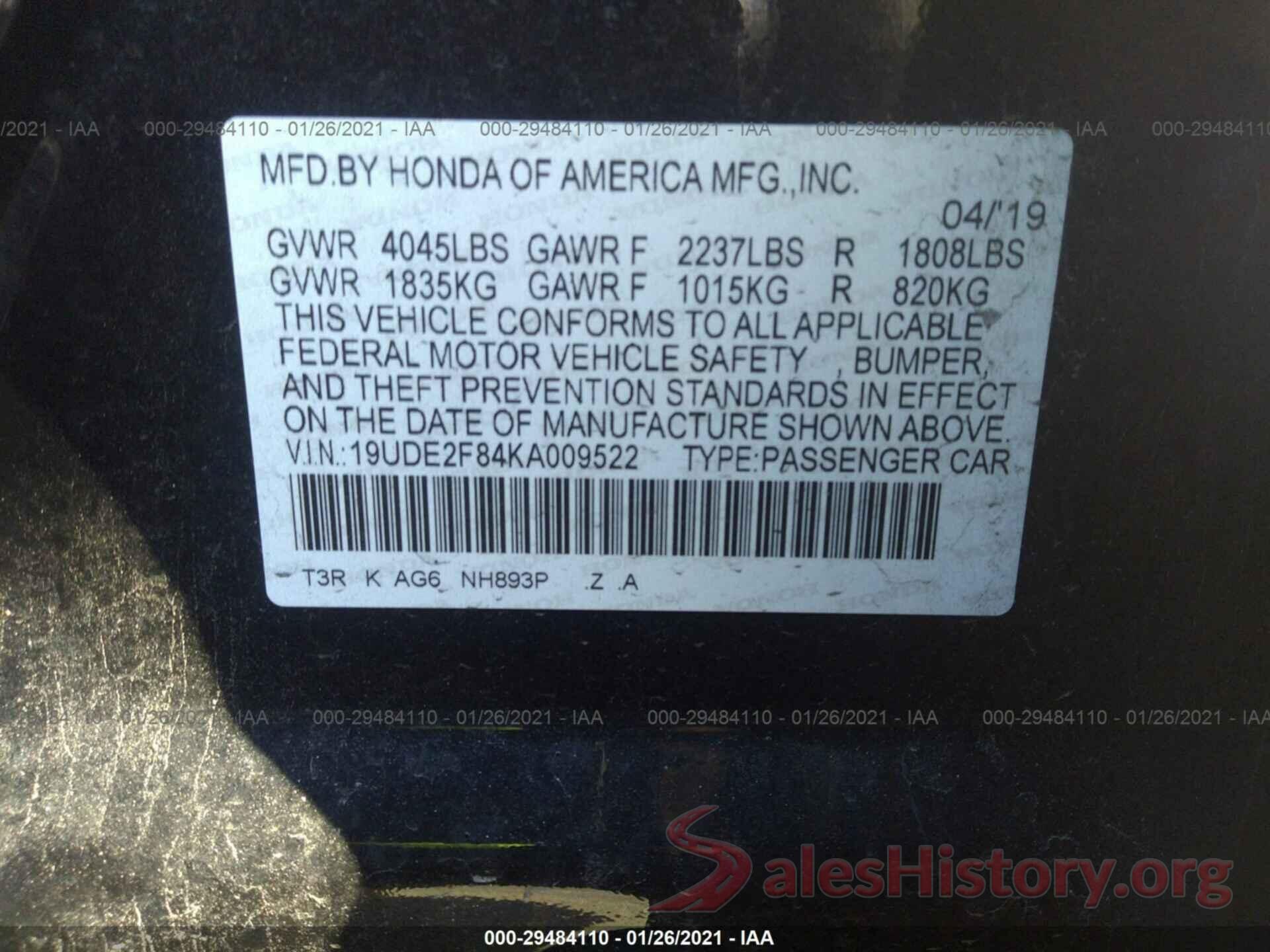 19UDE2F84KA009522 2019 ACURA ILX