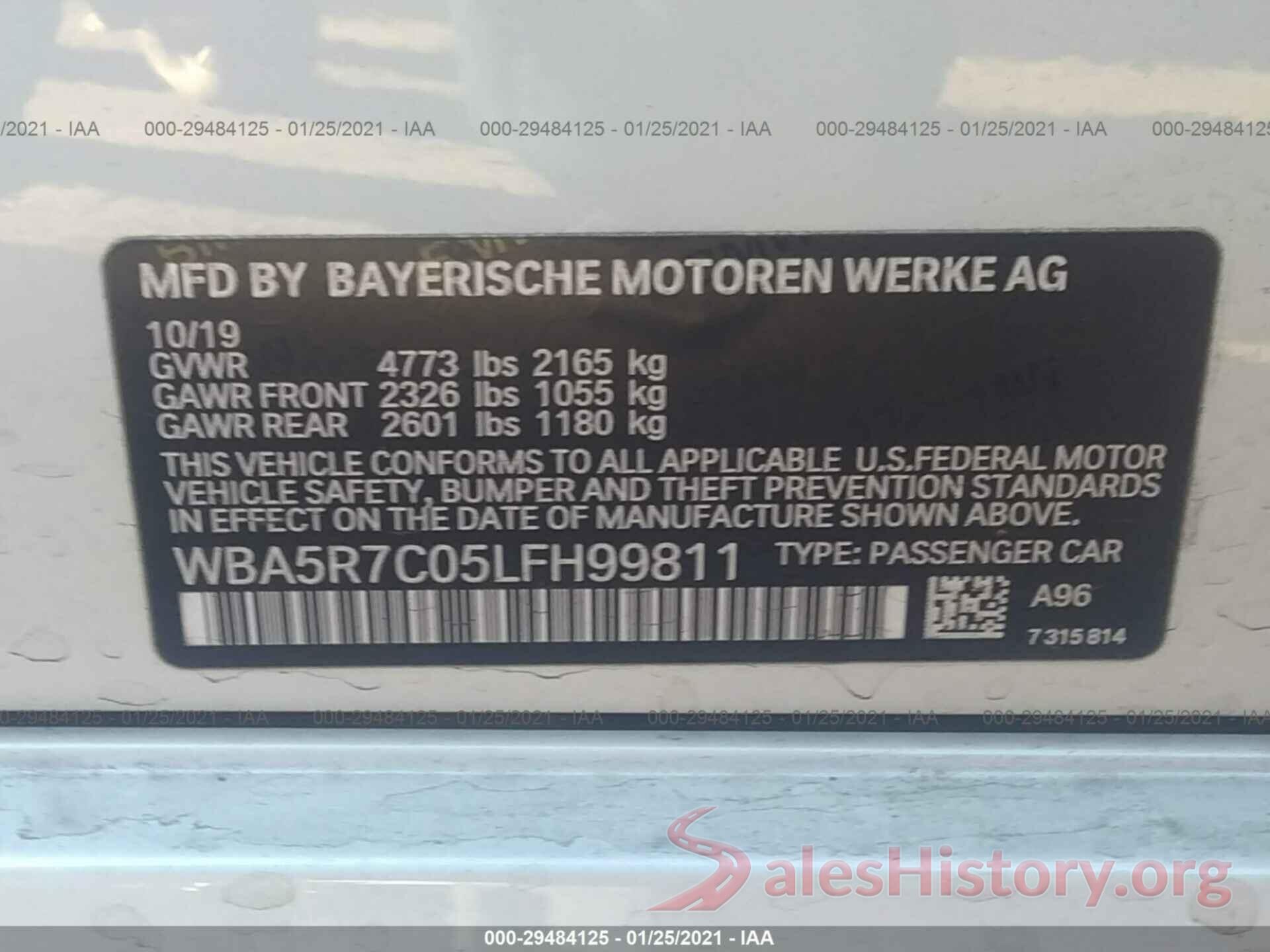 WBA5R7C05LFH99811 2020 BMW 3 SERIES