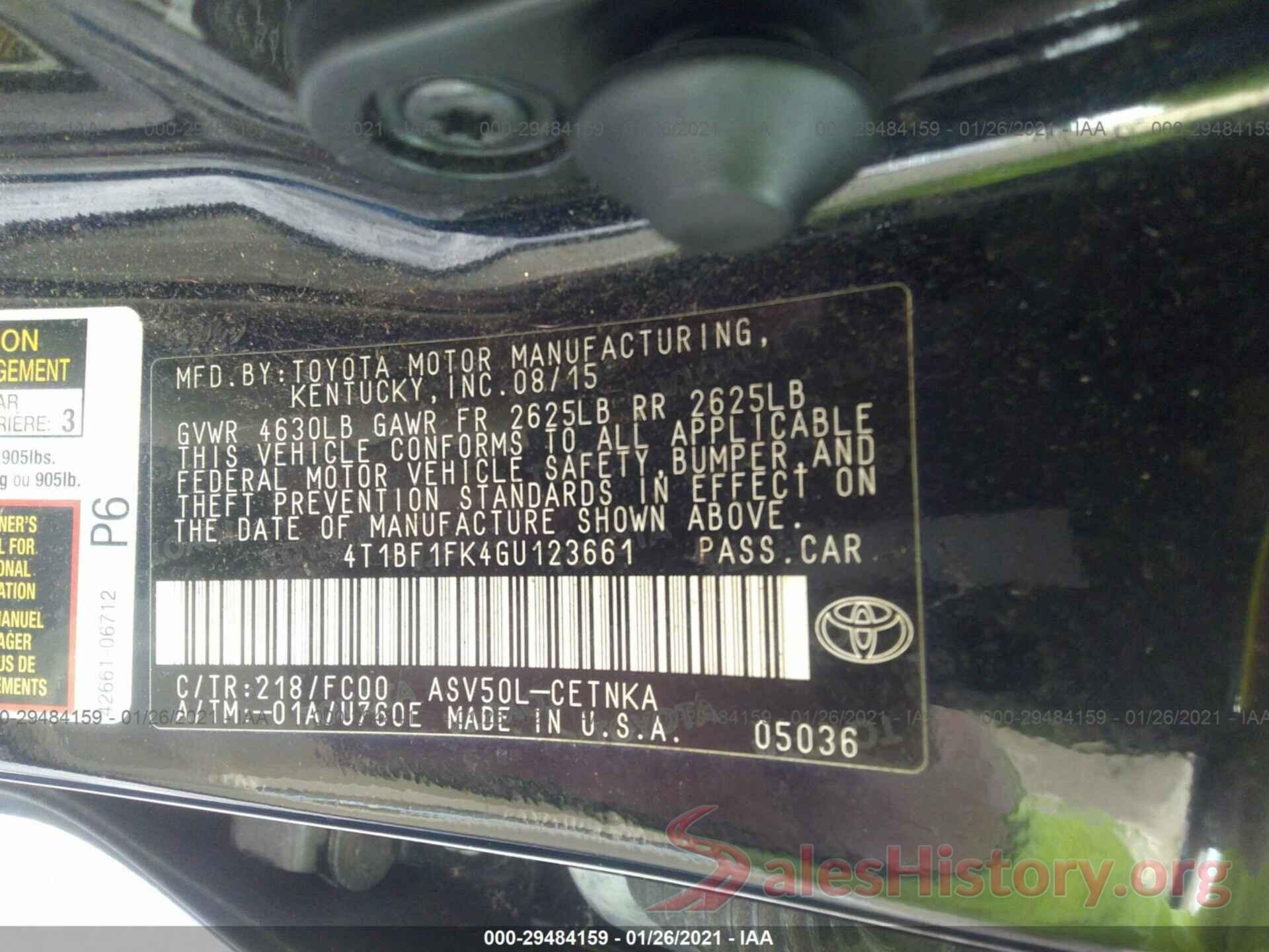 4T1BF1FK4GU123661 2016 TOYOTA CAMRY