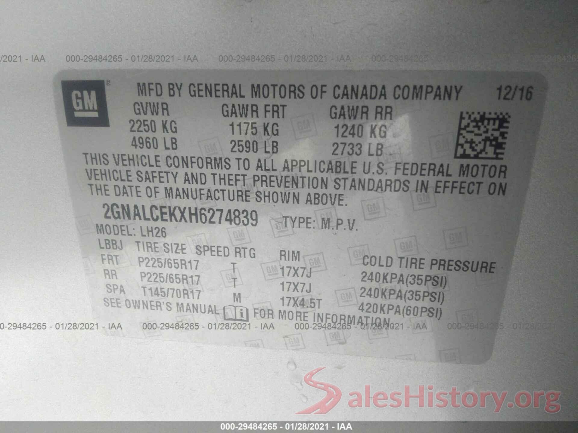 2GNALCEKXH6274839 2017 CHEVROLET EQUINOX