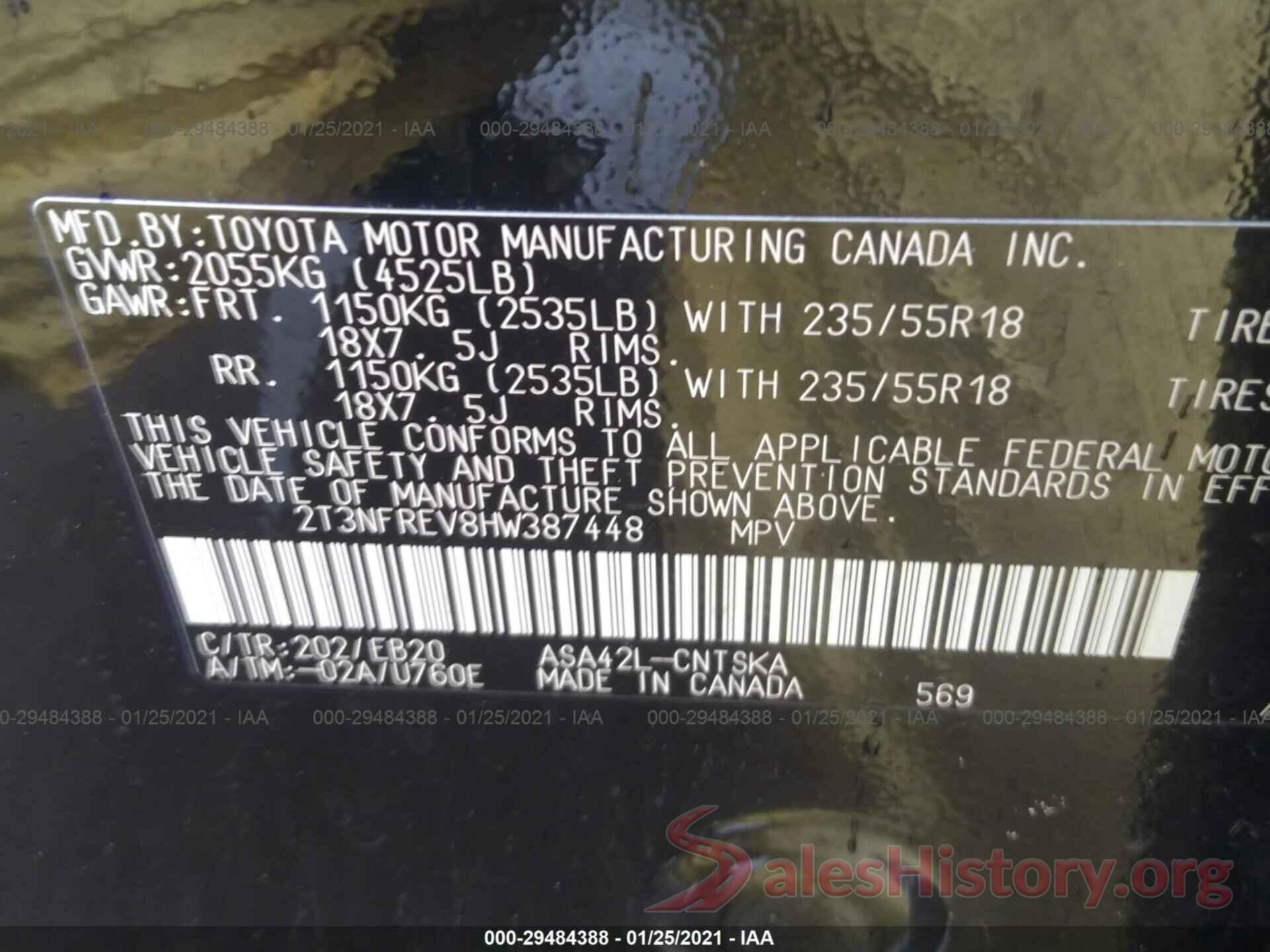 2T3NFREV8HW387448 2017 TOYOTA RAV4