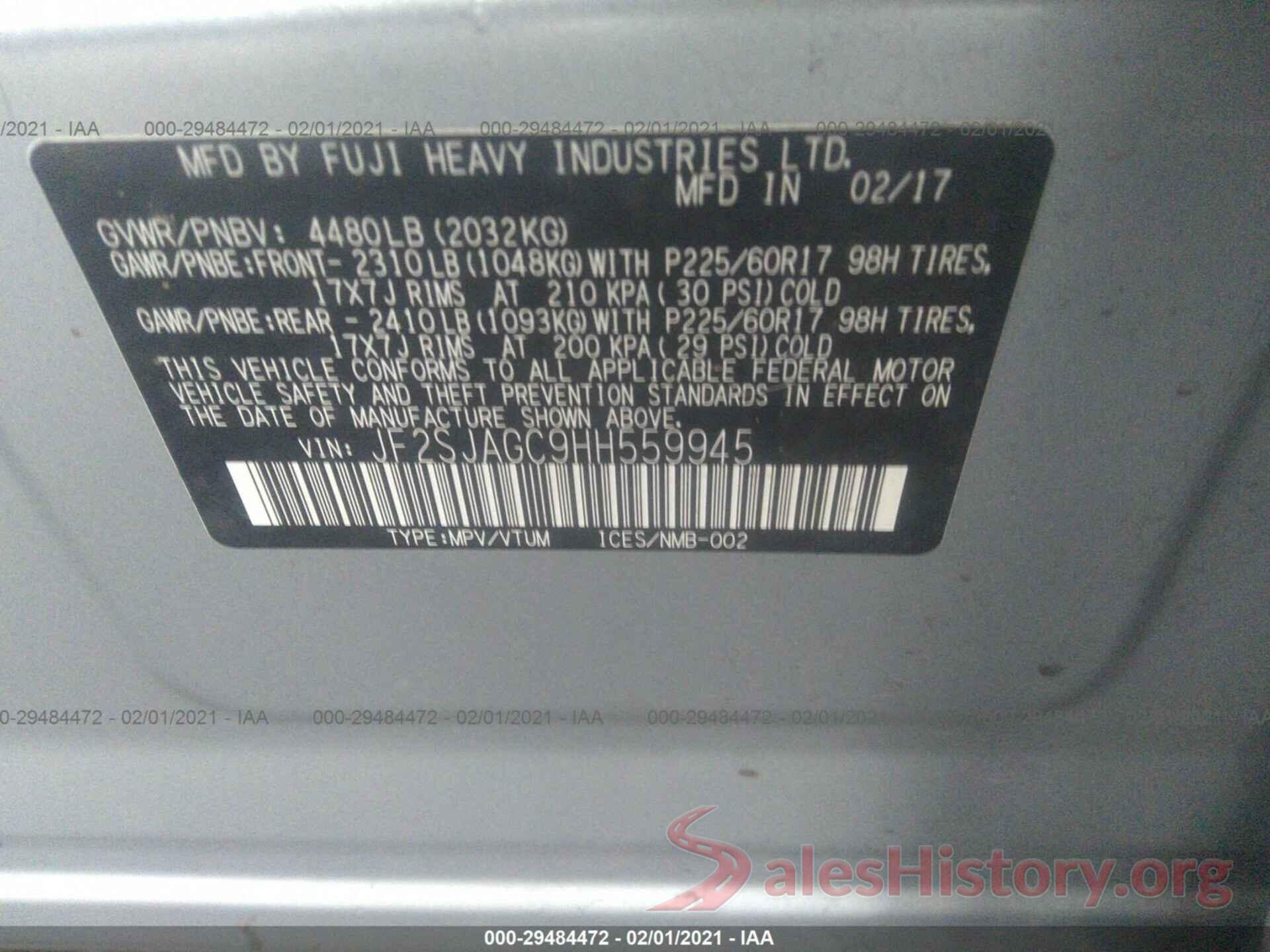 JF2SJAGC9HH559945 2017 SUBARU FORESTER