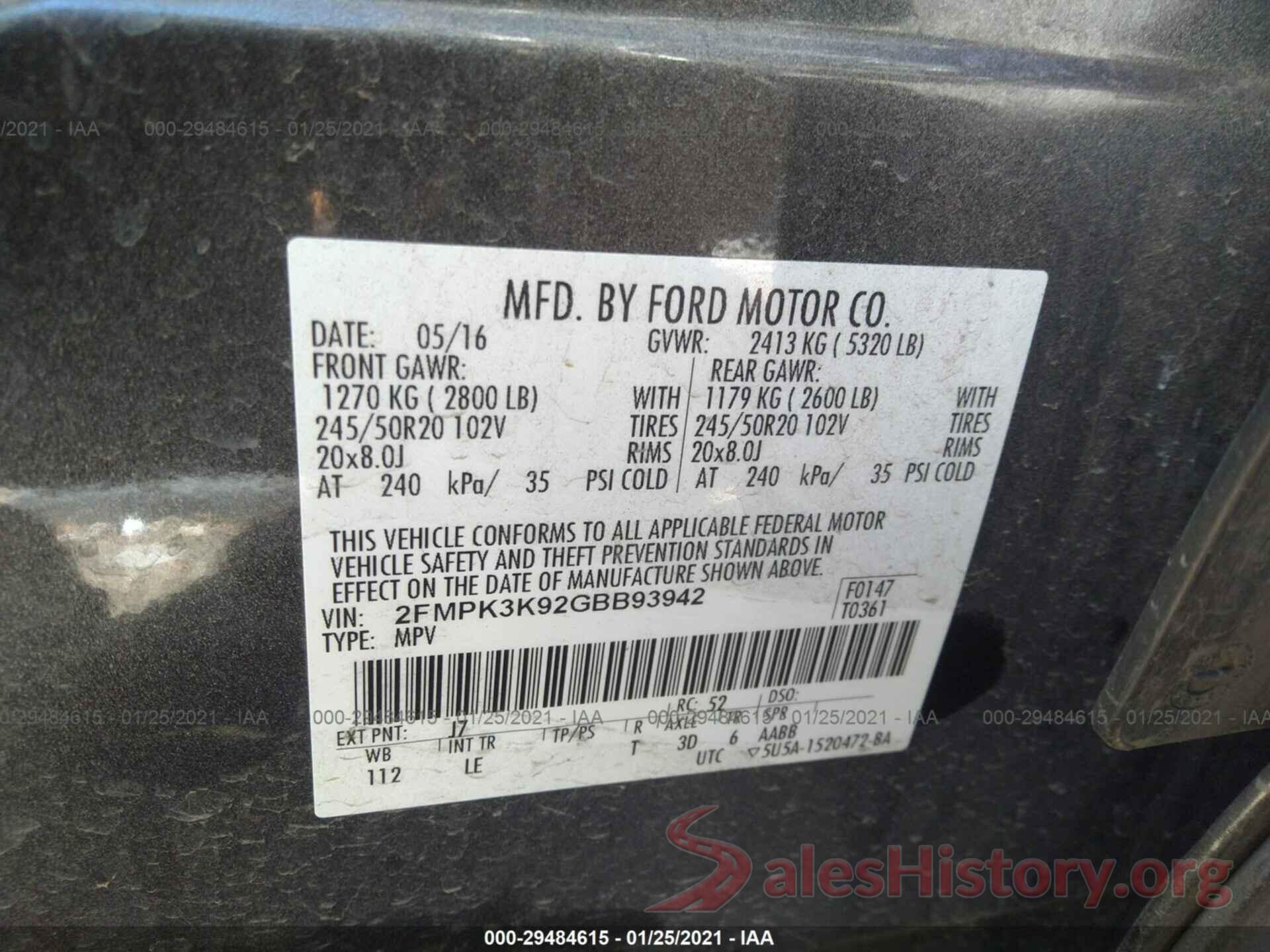 2FMPK3K92GBB93942 2016 FORD EDGE