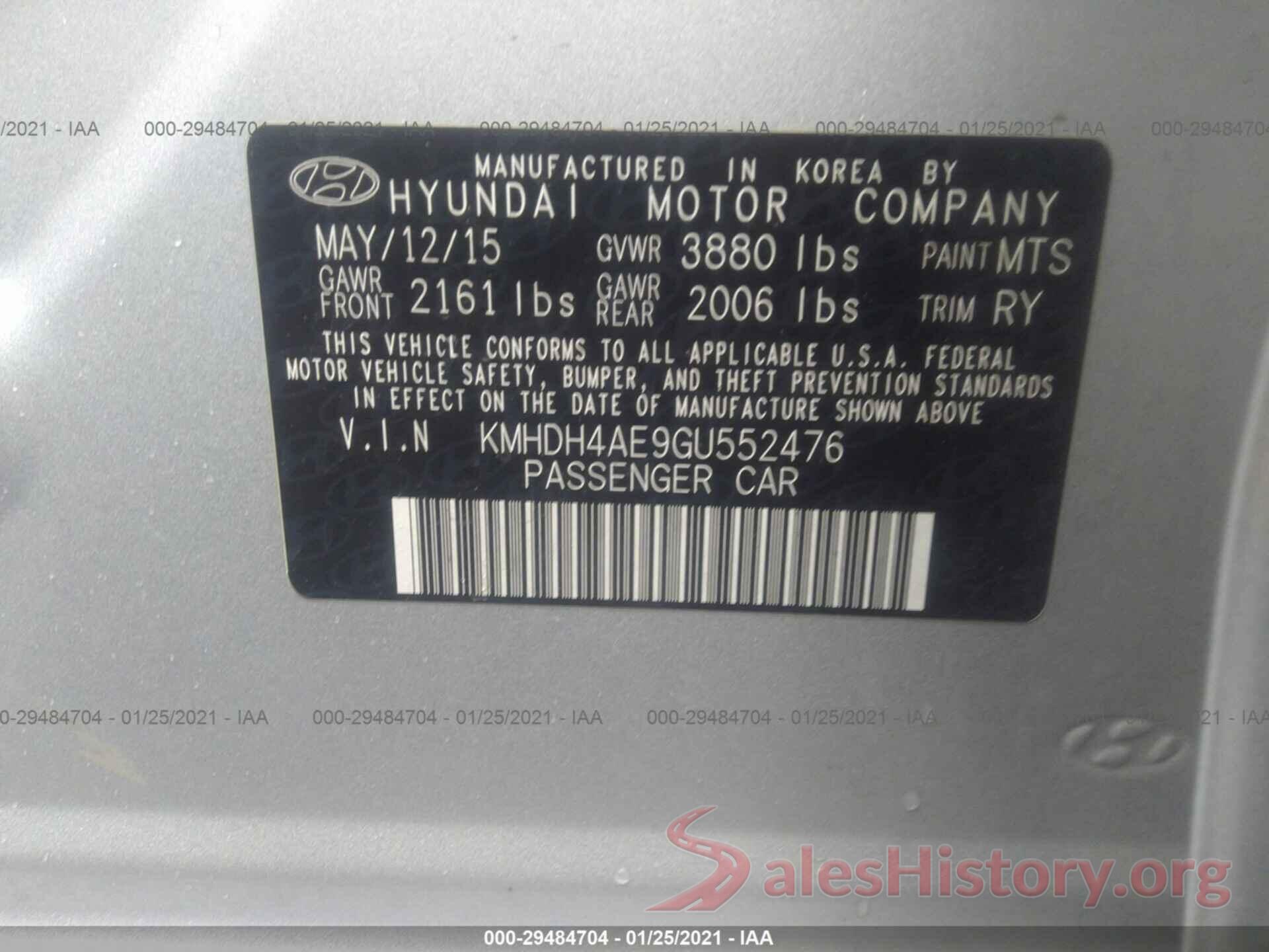 KMHDH4AE9GU552476 2016 HYUNDAI ELANTRA