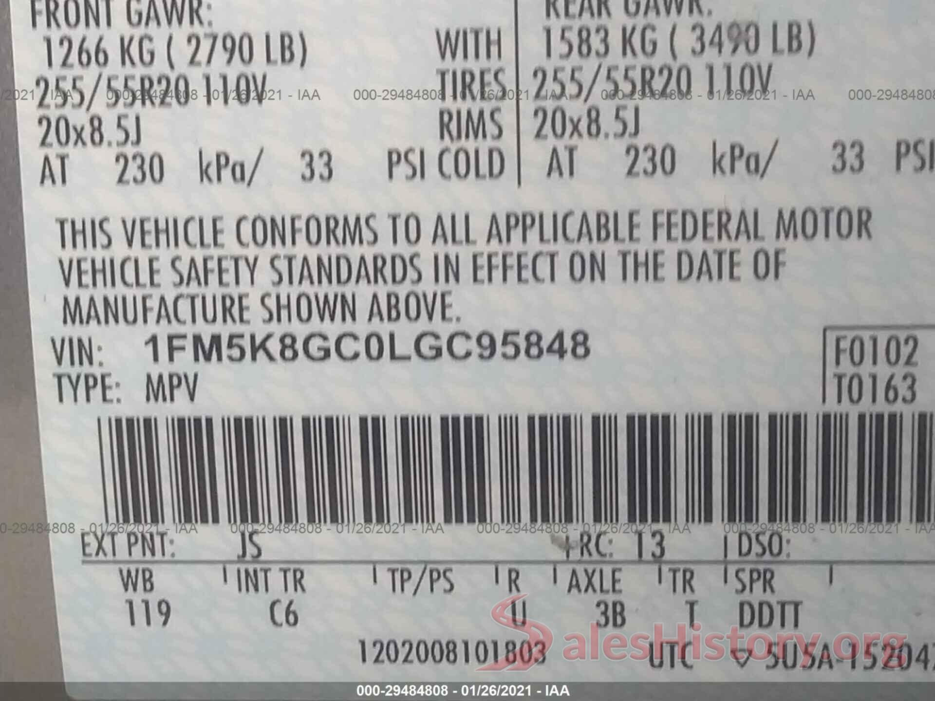 1FM5K8GC0LGC95848 2020 FORD EXPLORER