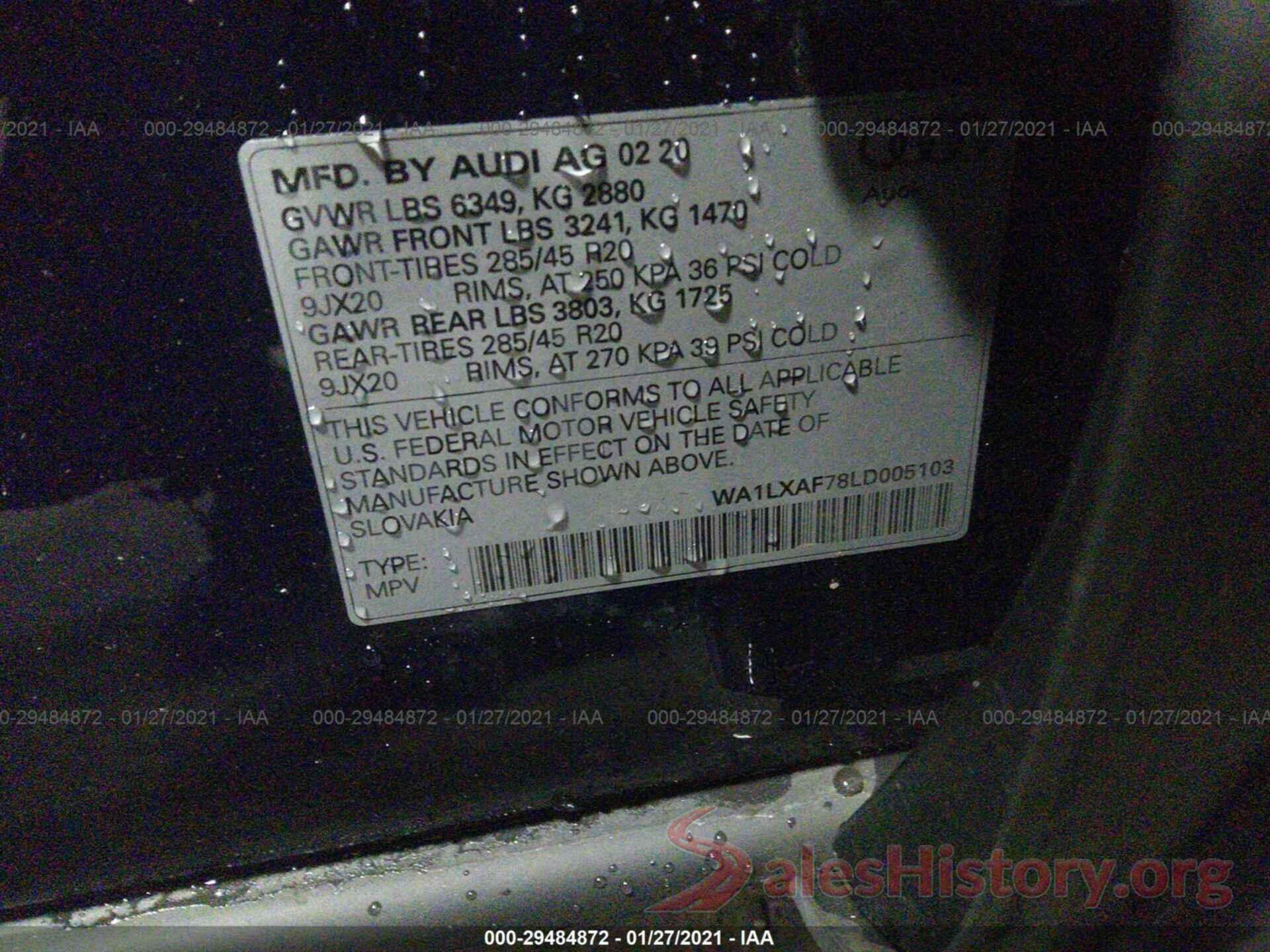 WA1LXAF78LD005103 2020 AUDI Q7