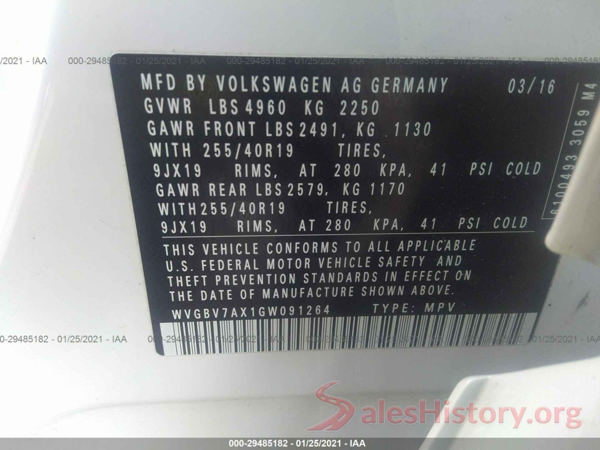 WVGBV7AX1GW091264 2016 VOLKSWAGEN TIGUAN