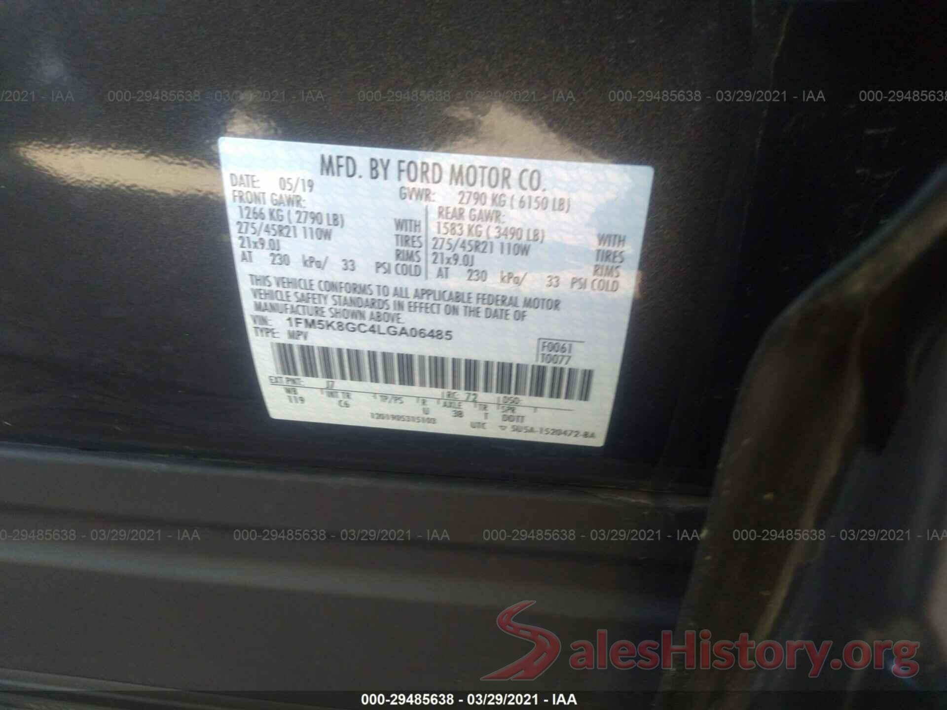 1FM5K8GC4LGA06485 2020 FORD EXPLORER