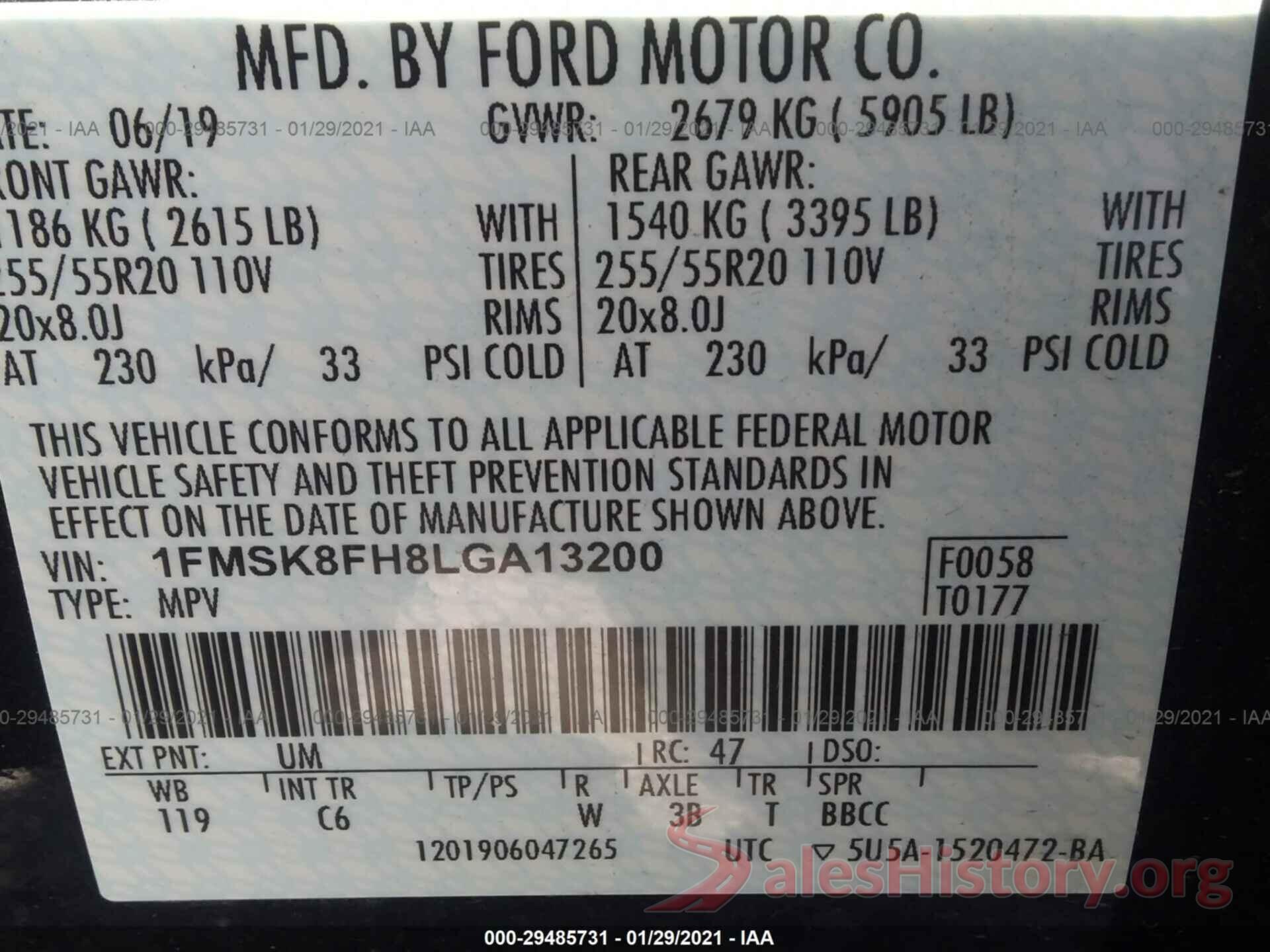 1FMSK8FH8LGA13200 2020 FORD EXPLORER