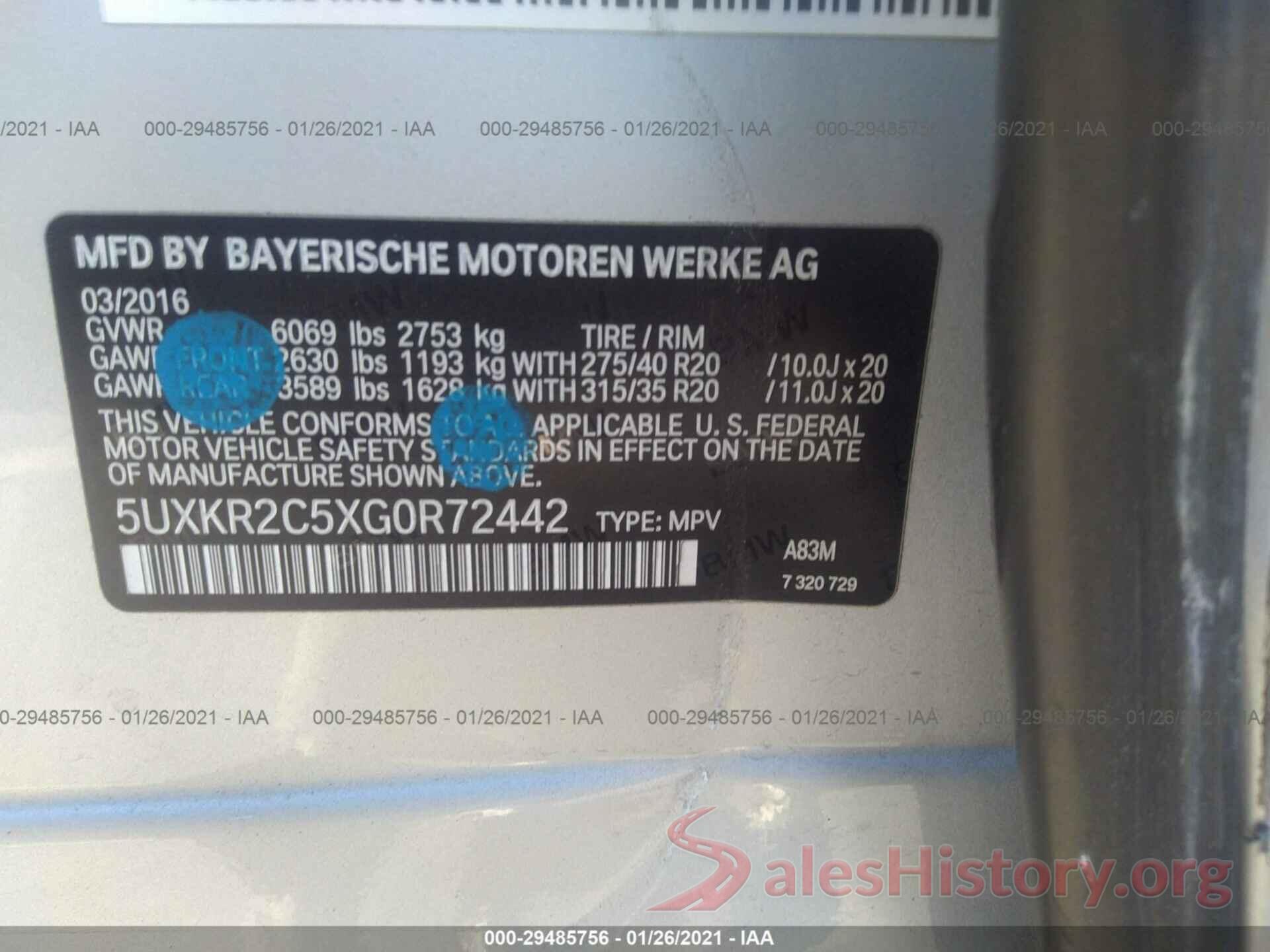 5UXKR2C5XG0R72442 2016 BMW X5