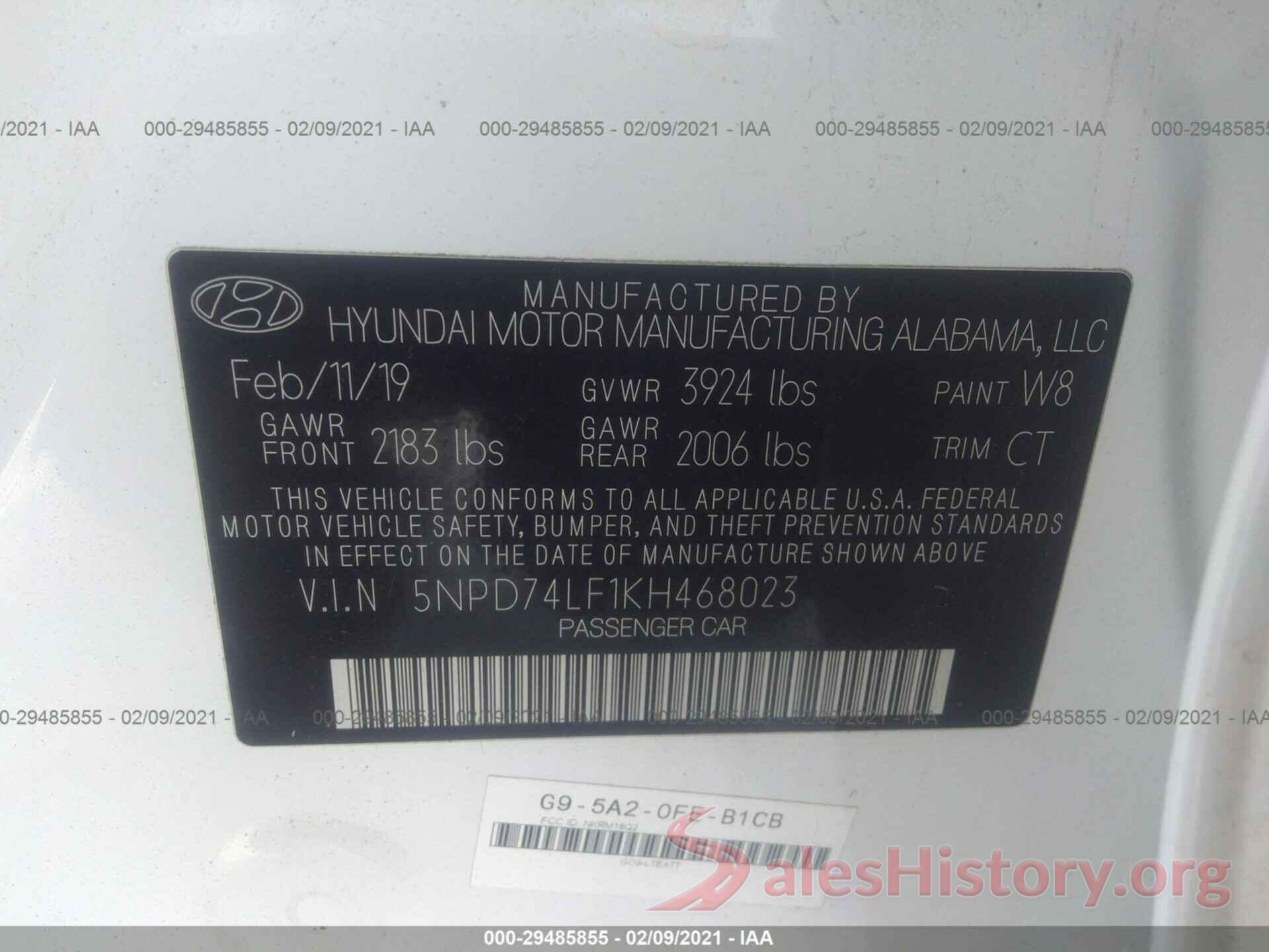 5NPD74LF1KH468023 2019 HYUNDAI ELANTRA