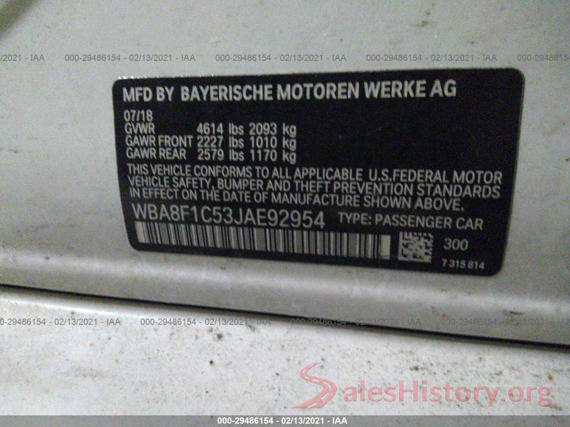 WBA8F1C53JAE92954 2018 BMW 3 SERIES