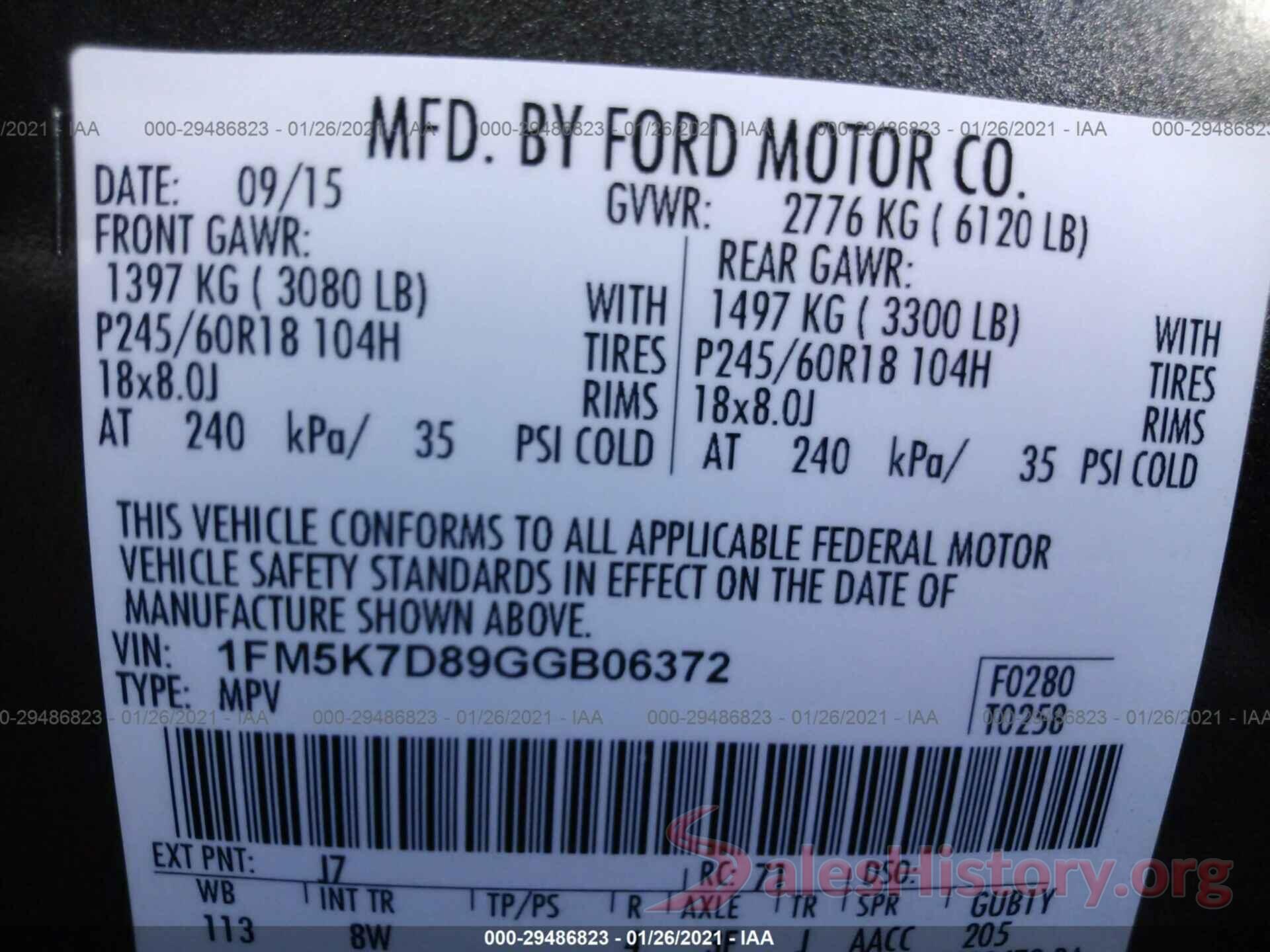 1FM5K7D89GGB06372 2016 FORD EXPLORER