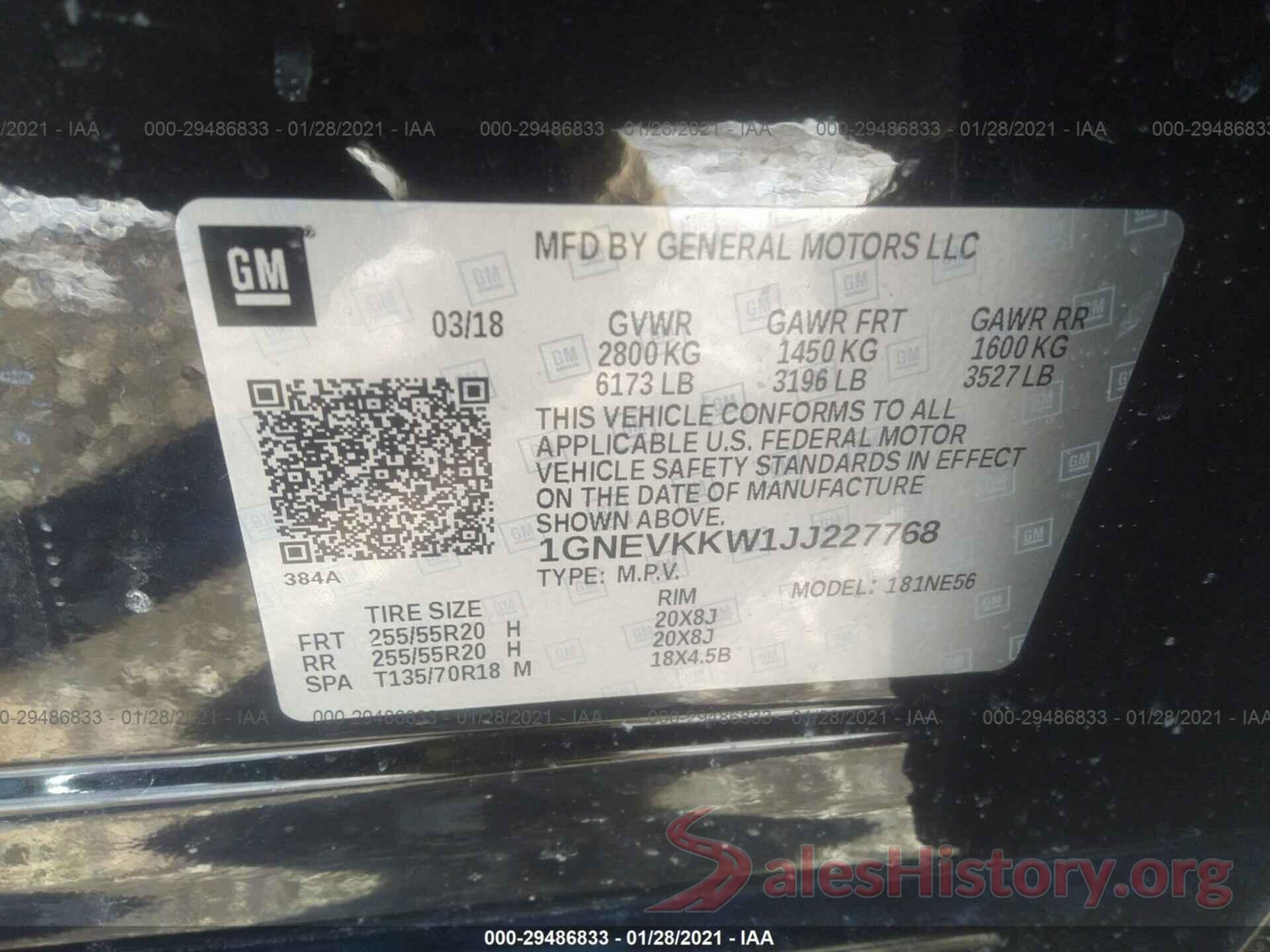 1GNEVKKW1JJ227768 2018 CHEVROLET TRAVERSE