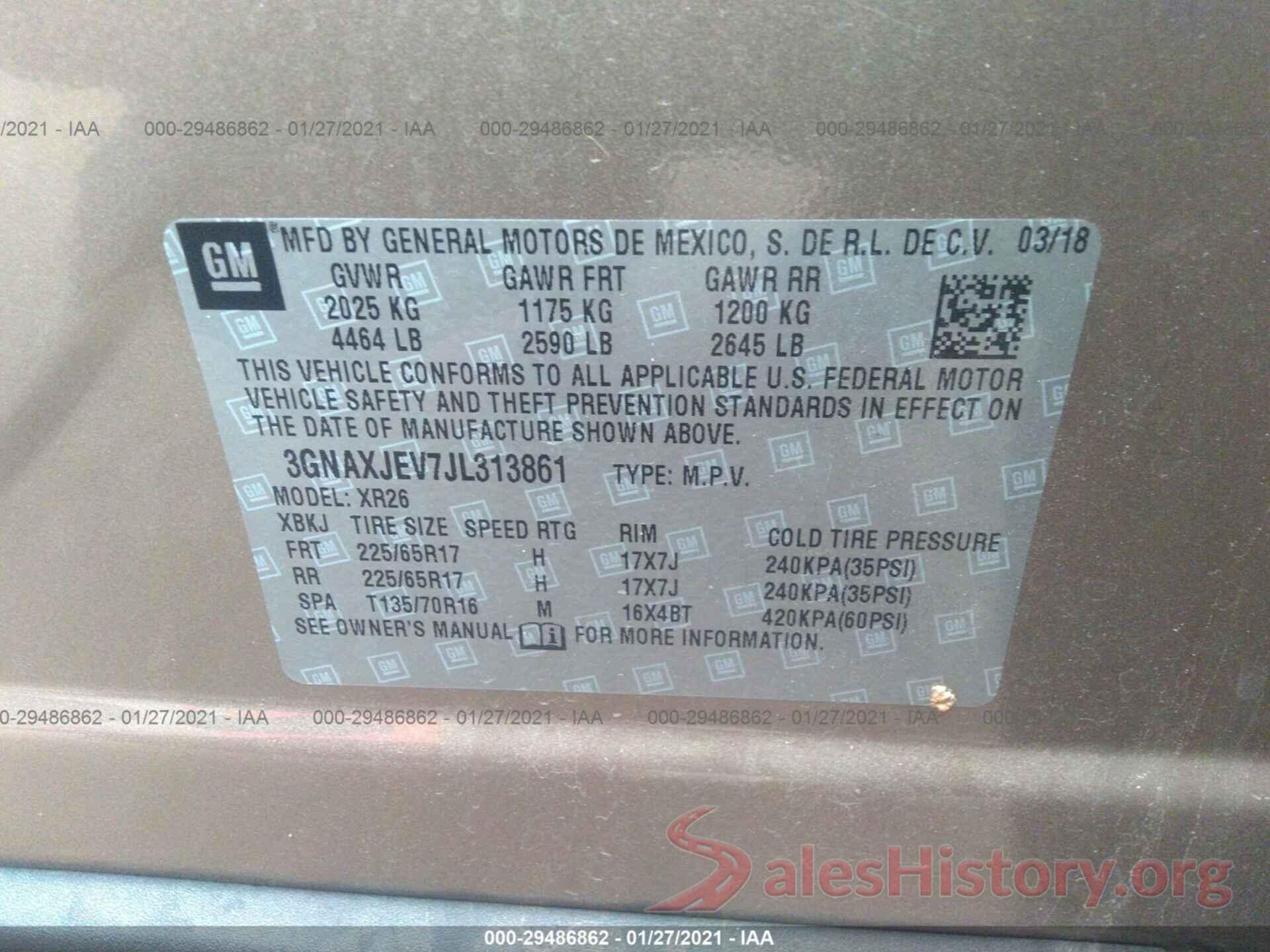 3GNAXJEV7JL313861 2018 CHEVROLET EQUINOX