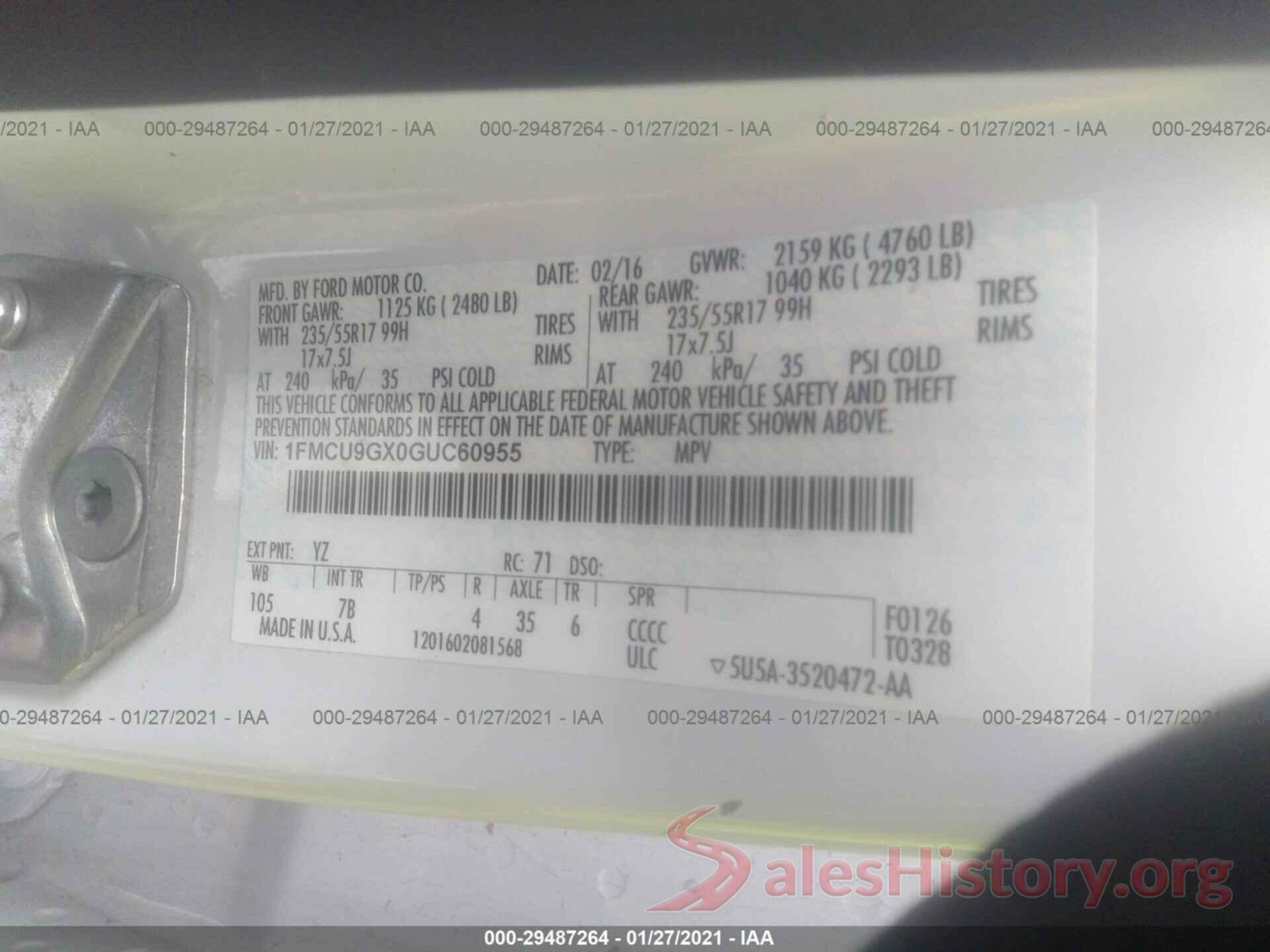 1FMCU9GX0GUC60955 2016 FORD ESCAPE