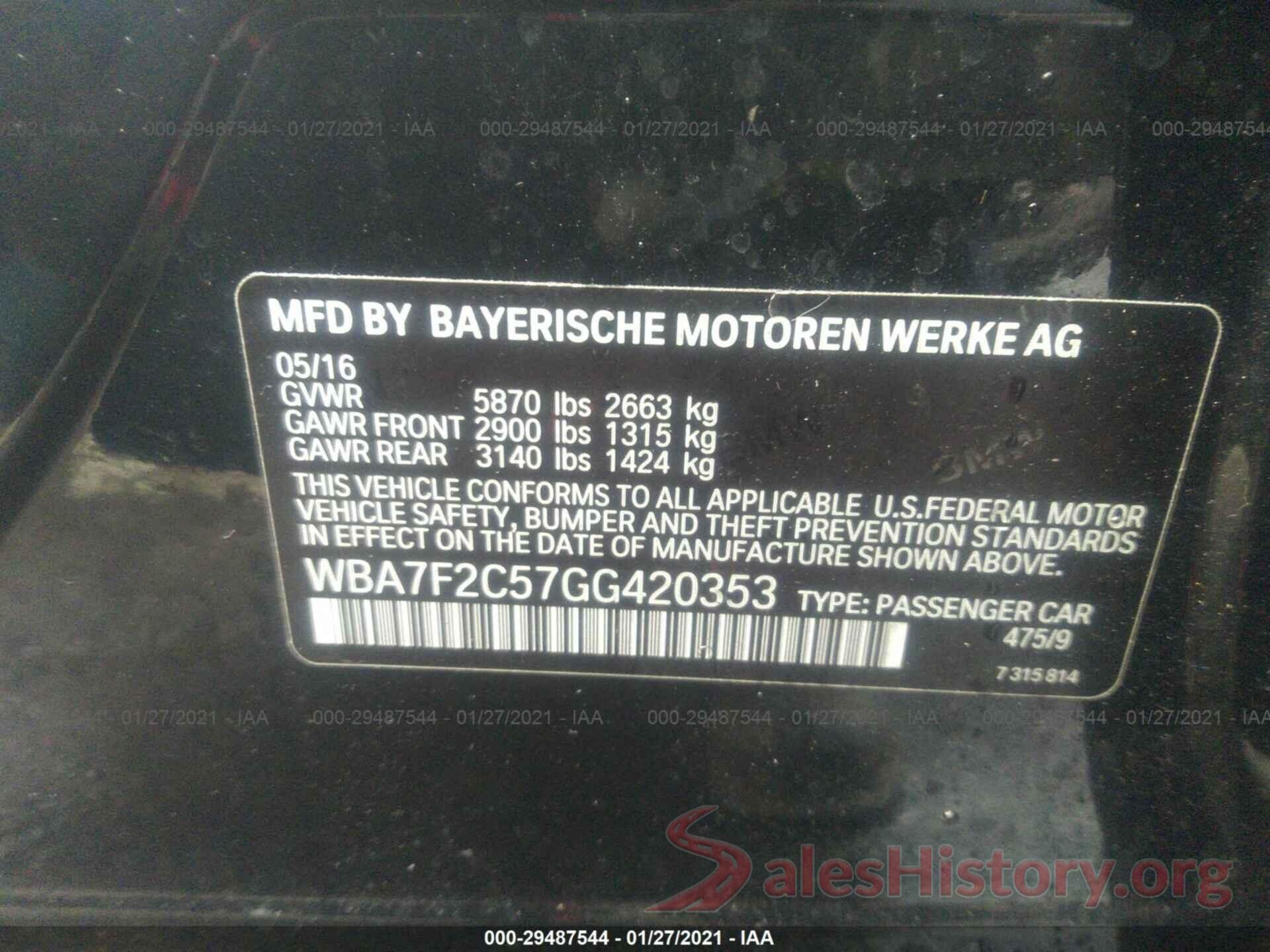 WBA7F2C57GG420353 2016 BMW 7 SERIES