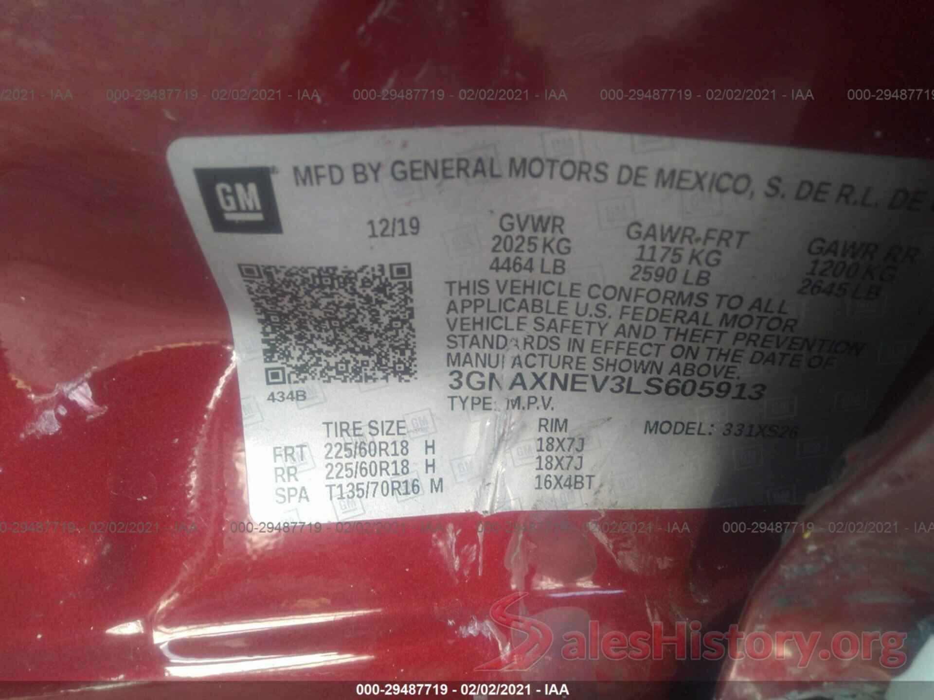 3GNAXNEV3LS605913 2020 CHEVROLET EQUINOX