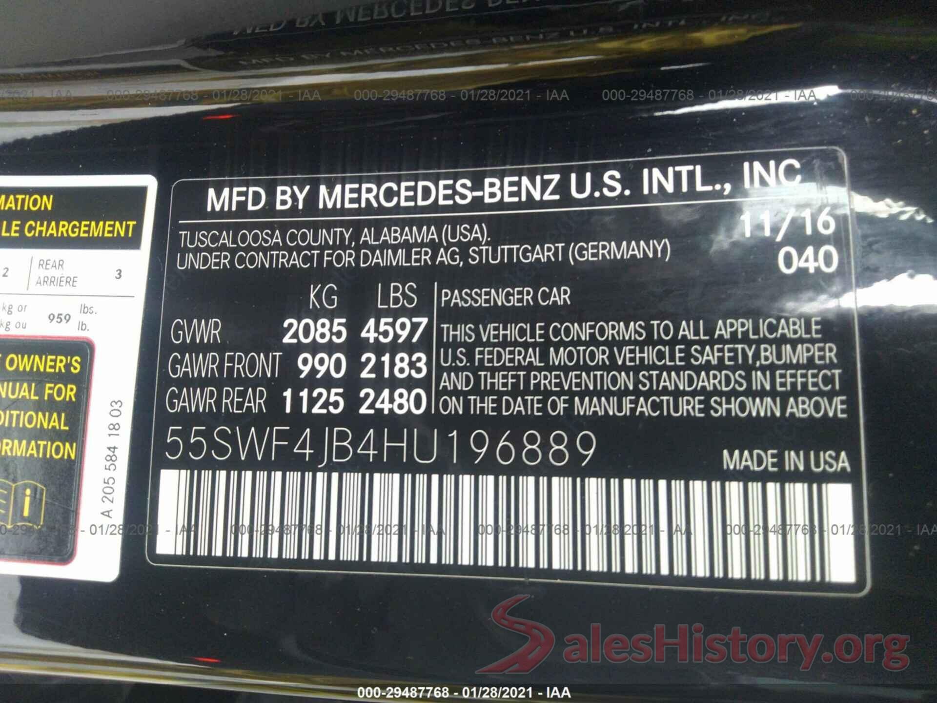 55SWF4JB4HU196889 2017 MERCEDES-BENZ C-CLASS