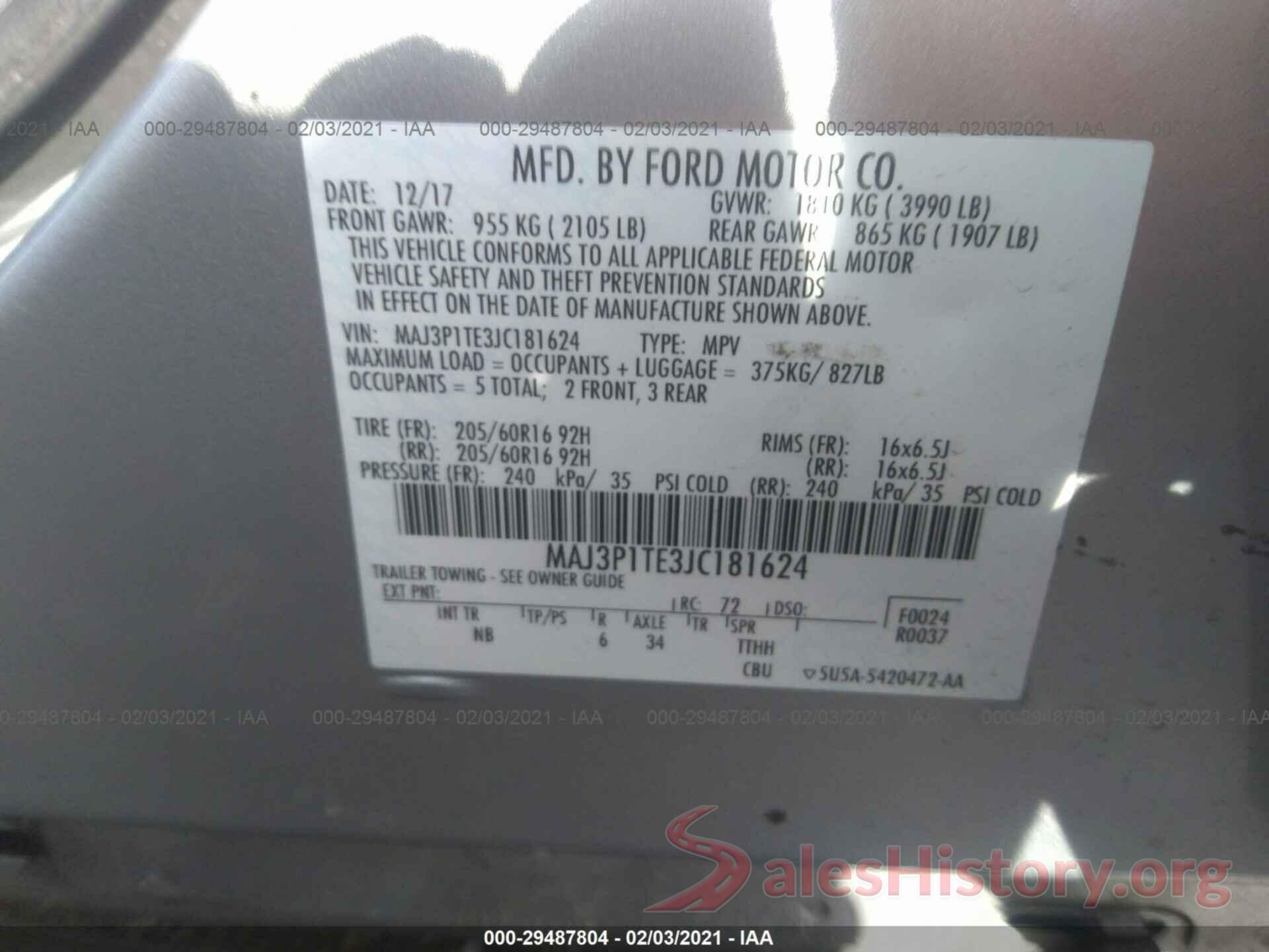 MAJ3P1TE3JC181624 2018 FORD ECOSPORT