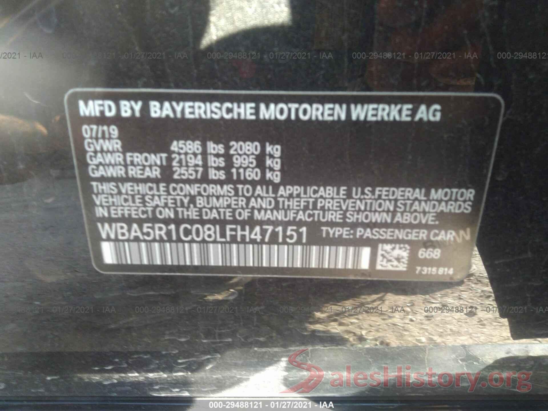 WBA5R1C08LFH47151 2020 BMW 3 SERIES