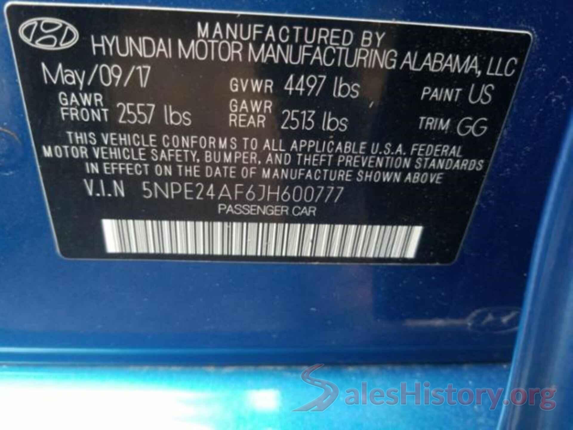 5NPE24AF6JH600777 2018 HYUNDAI SONATA