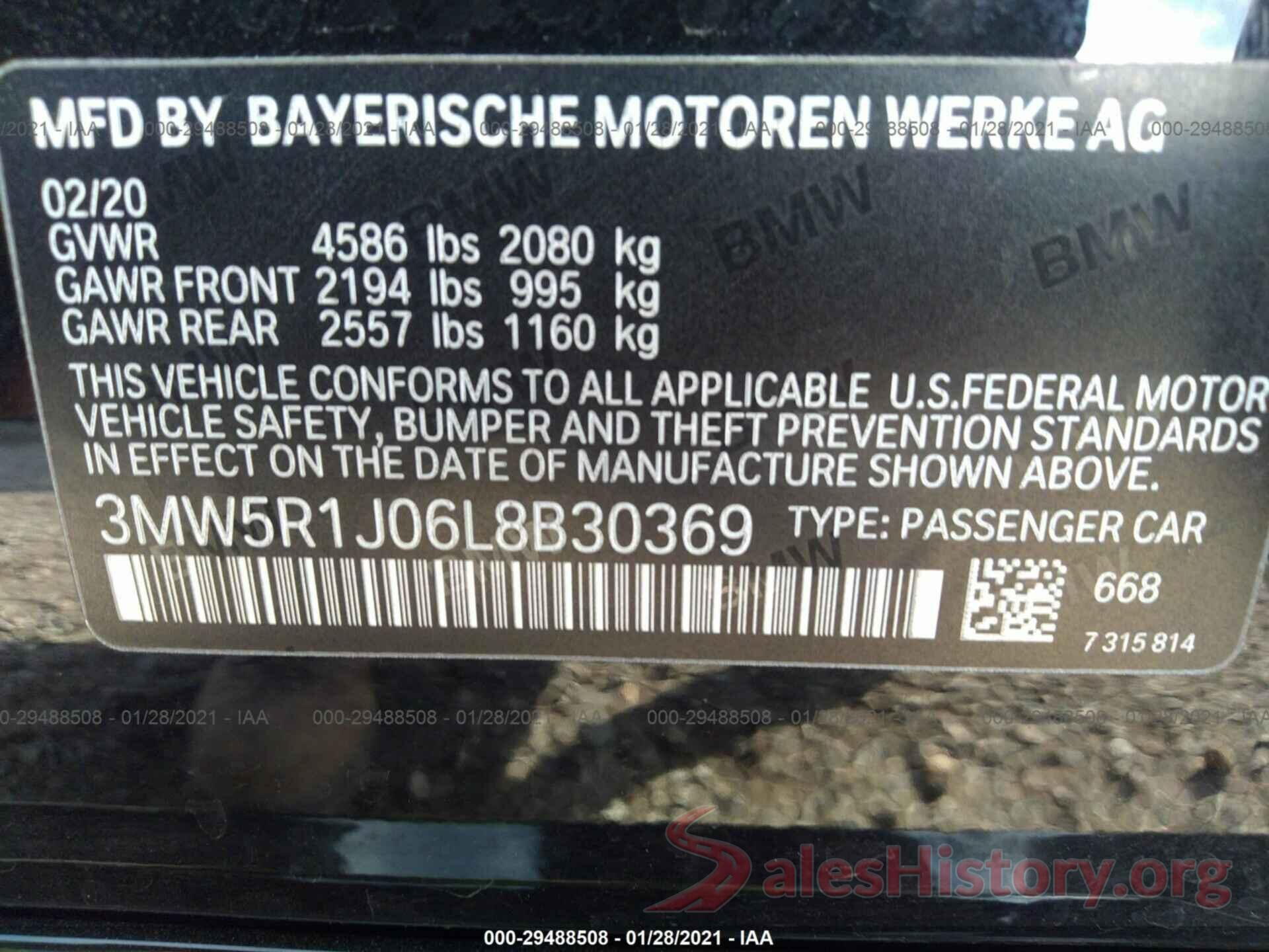 3MW5R1J06L8B30369 2020 BMW 3 SERIES