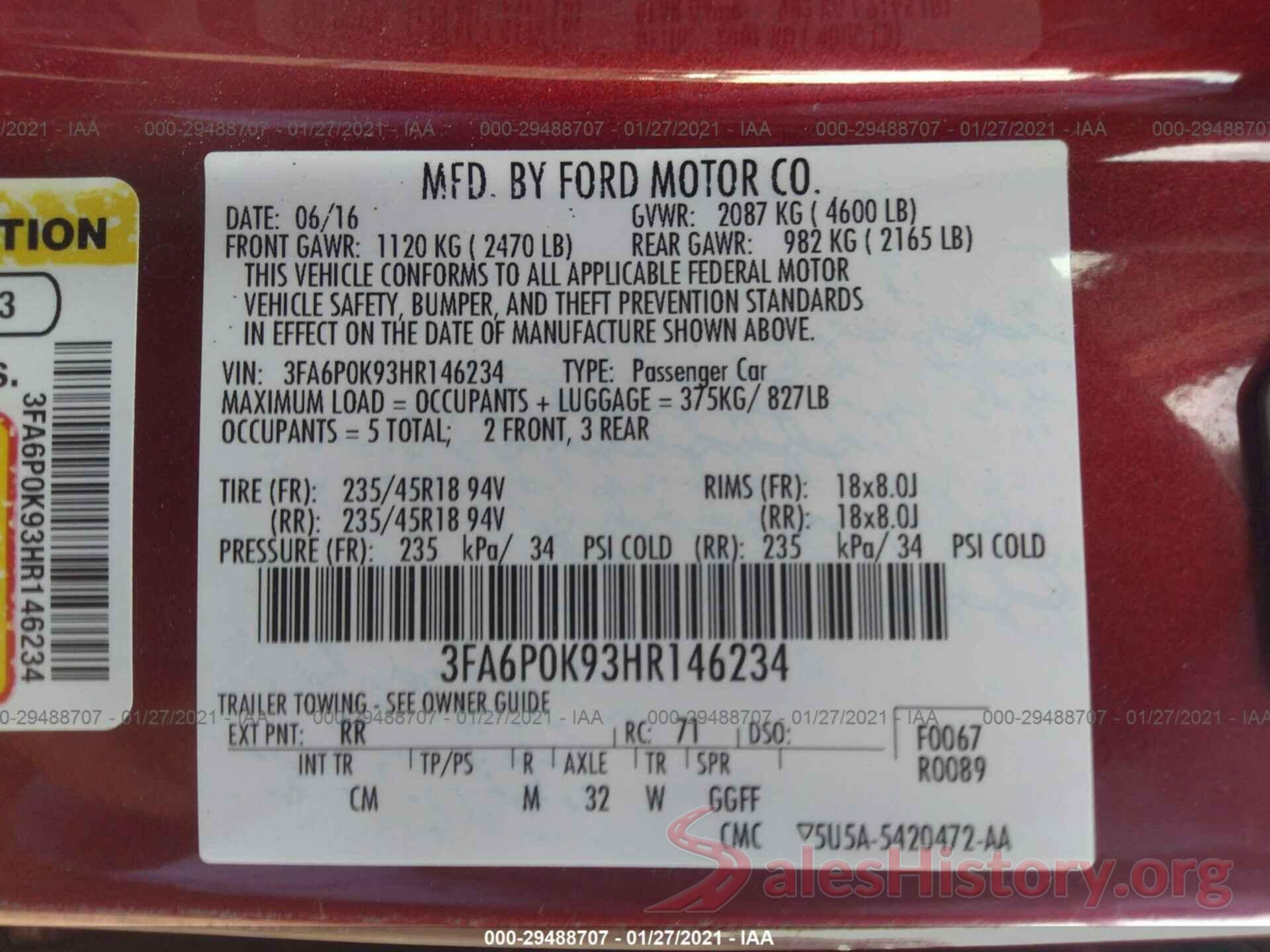 3FA6P0K93HR146234 2017 FORD FUSION