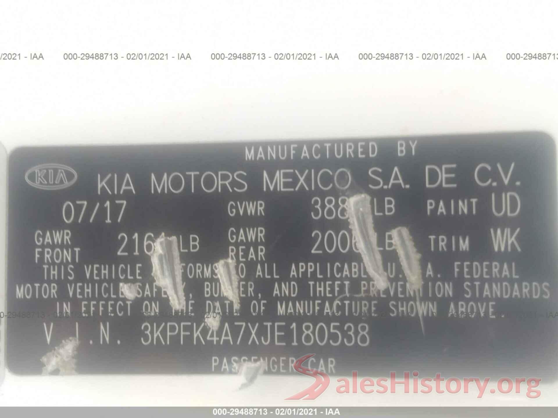 3KPFK4A7XJE180538 2018 KIA FORTE