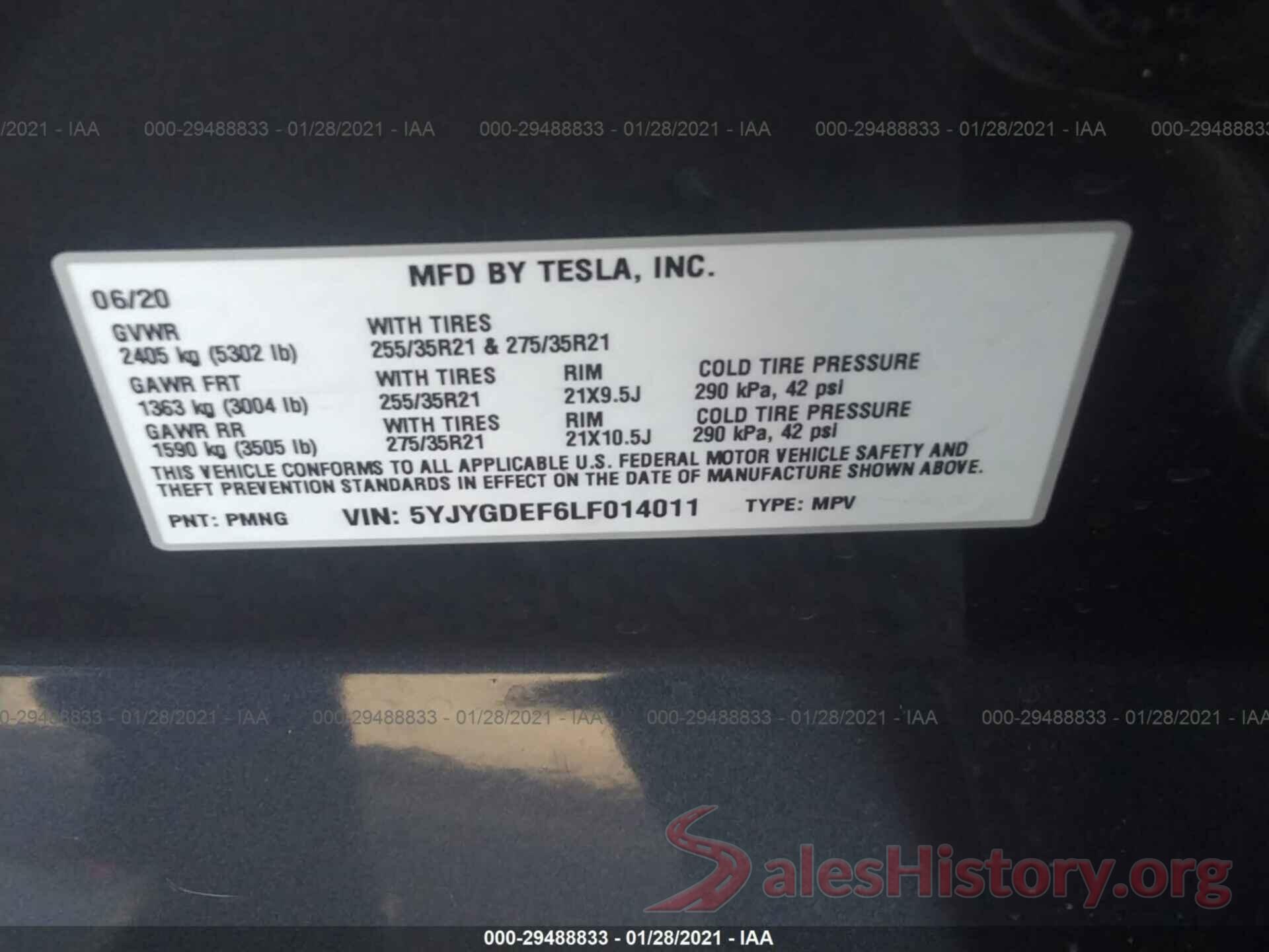 5YJYGDEF6LF014011 2020 TESLA MODEL Y