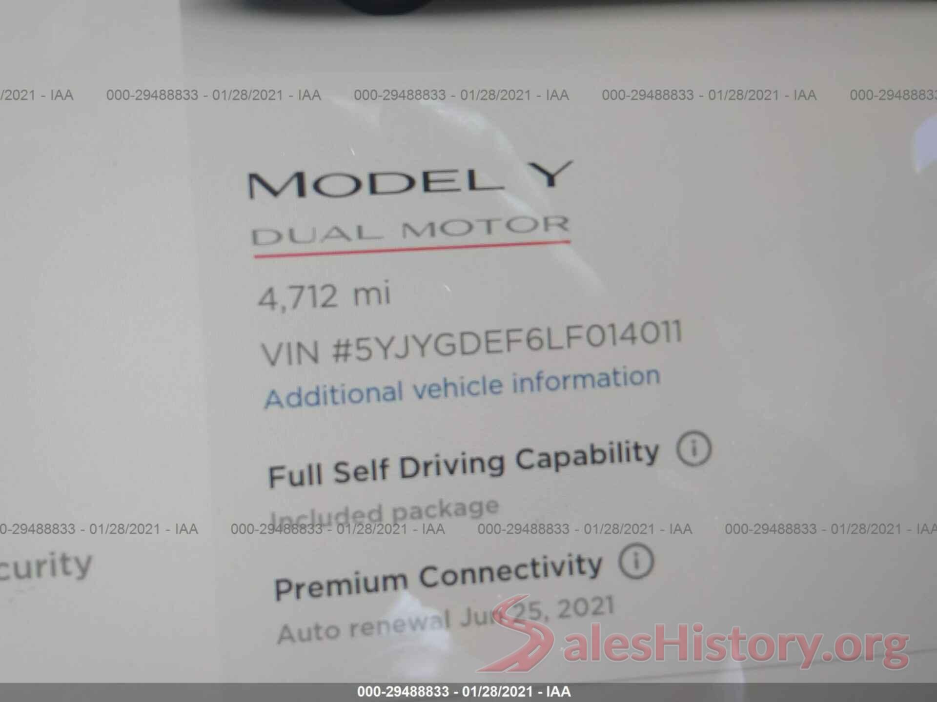 5YJYGDEF6LF014011 2020 TESLA MODEL Y