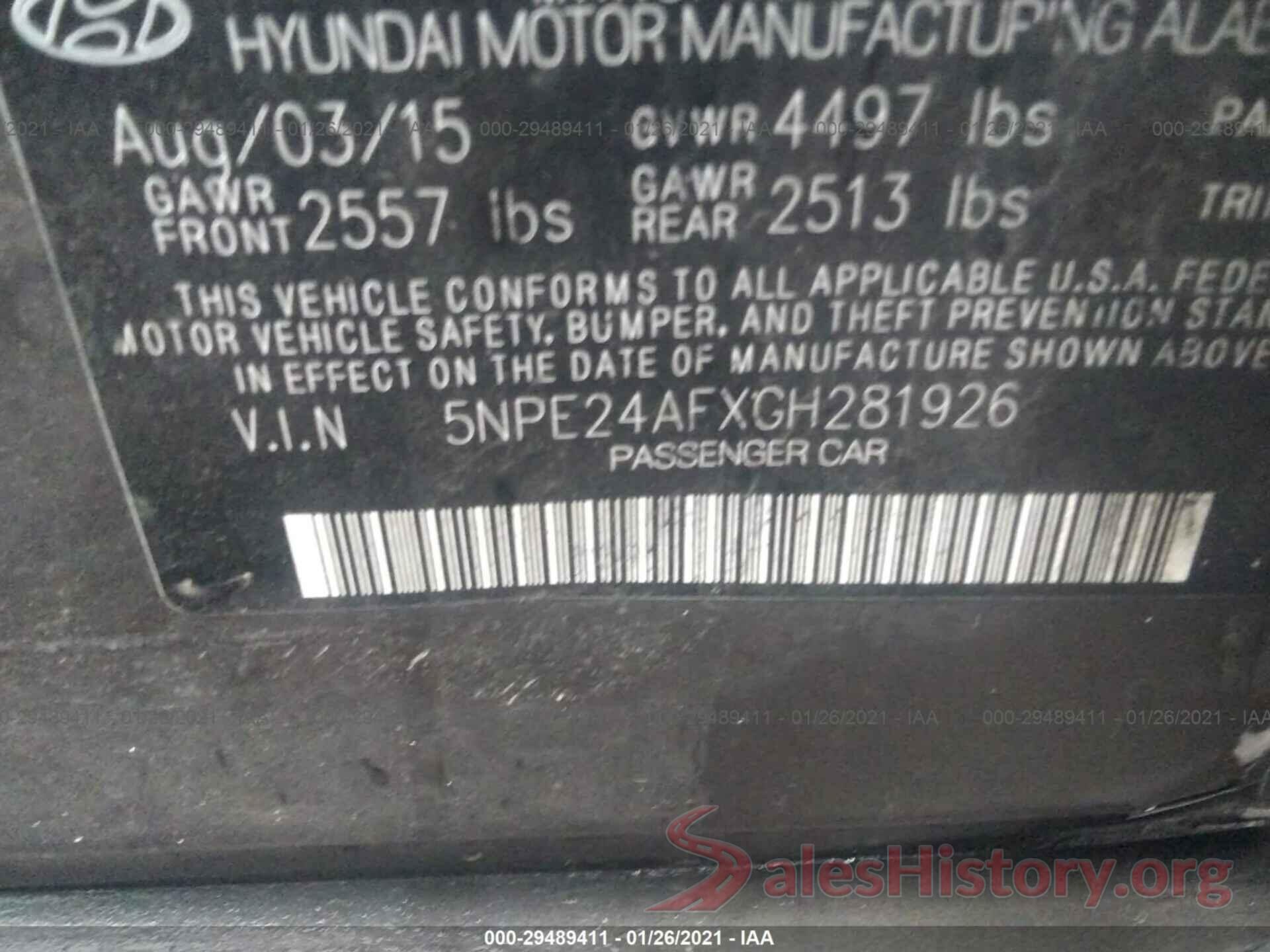 5NPE24AFXGH281926 2016 HYUNDAI SONATA