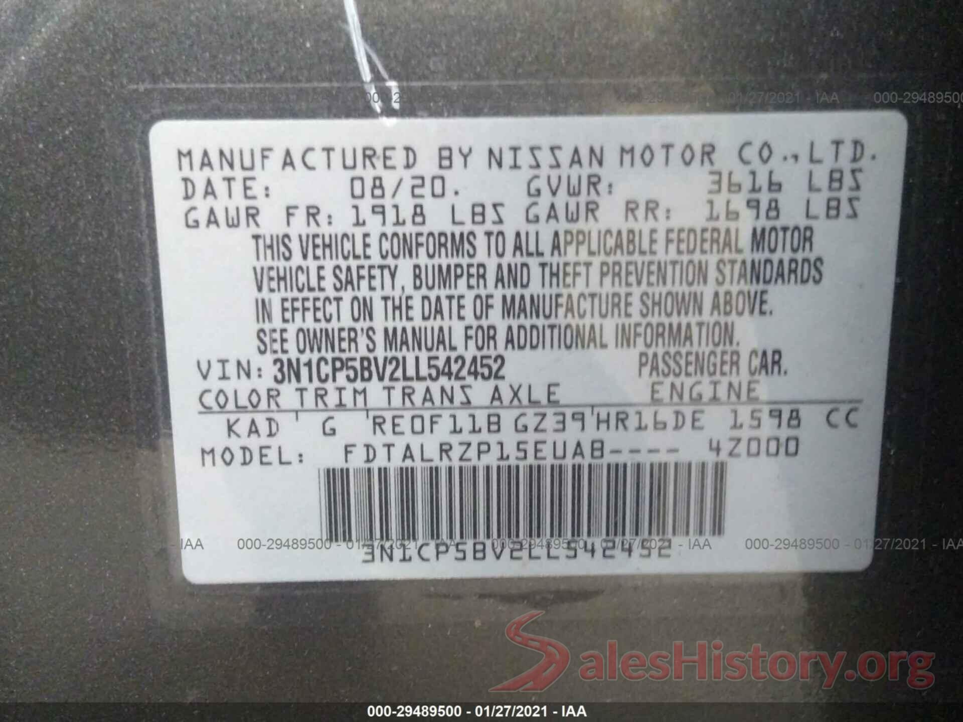 3N1CP5BV2LL542452 2020 NISSAN KICKS