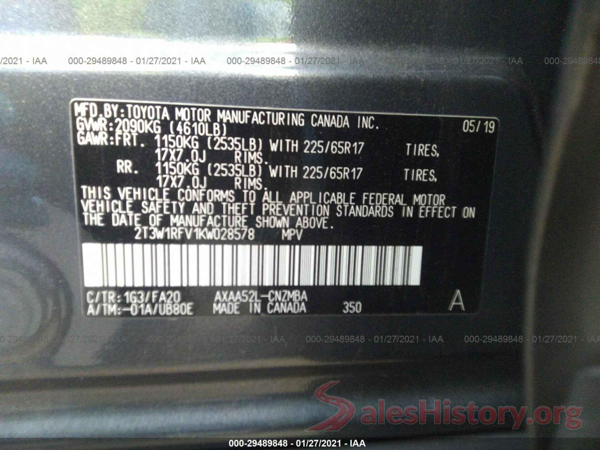 2T3W1RFV1KW028578 2019 TOYOTA RAV4