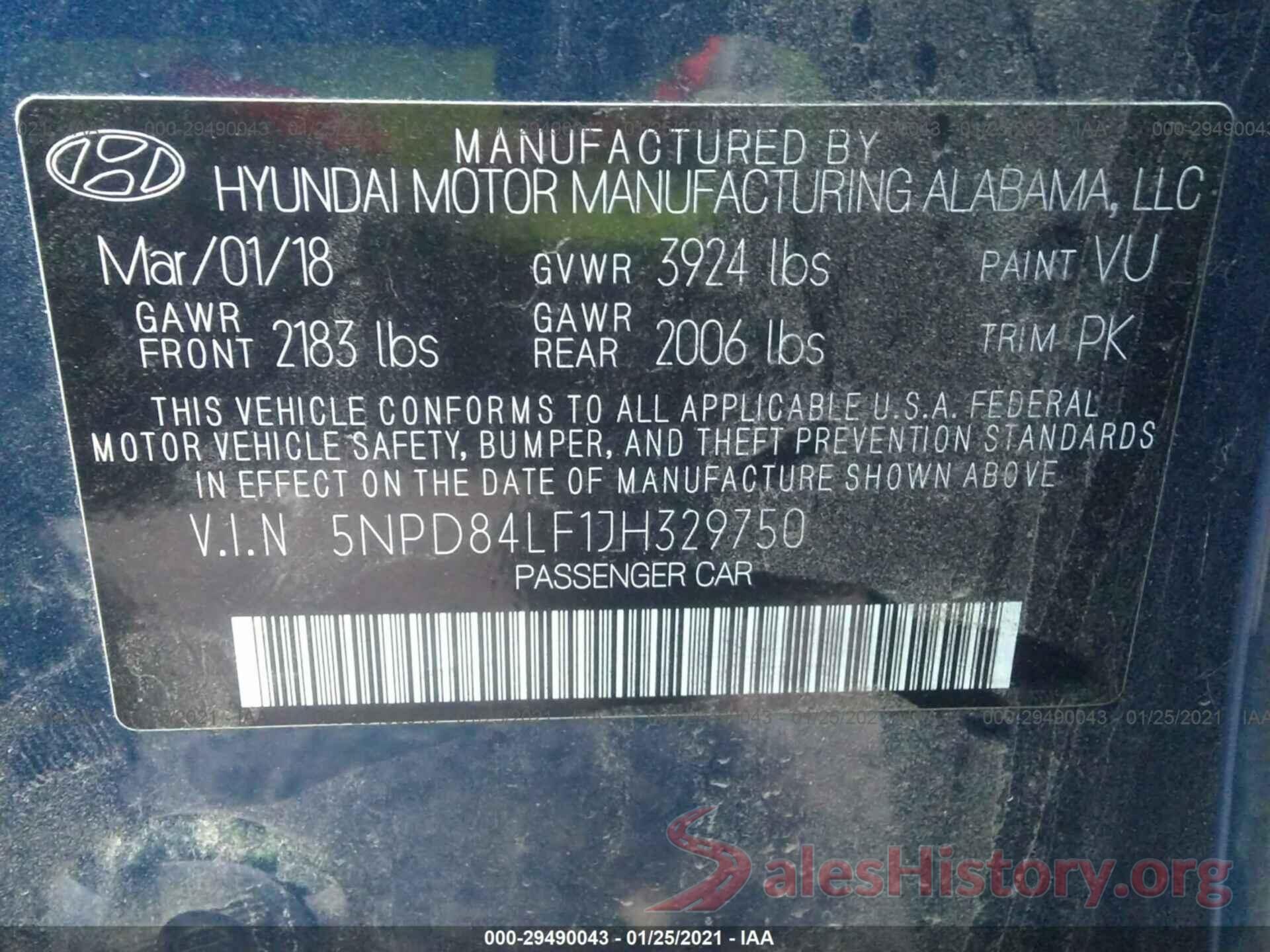 5NPD84LF1JH329750 2018 HYUNDAI ELANTRA