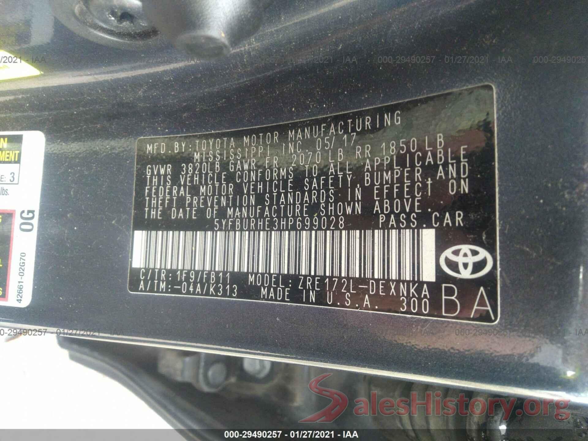 5YFBURHE3HP699028 2017 TOYOTA COROLLA