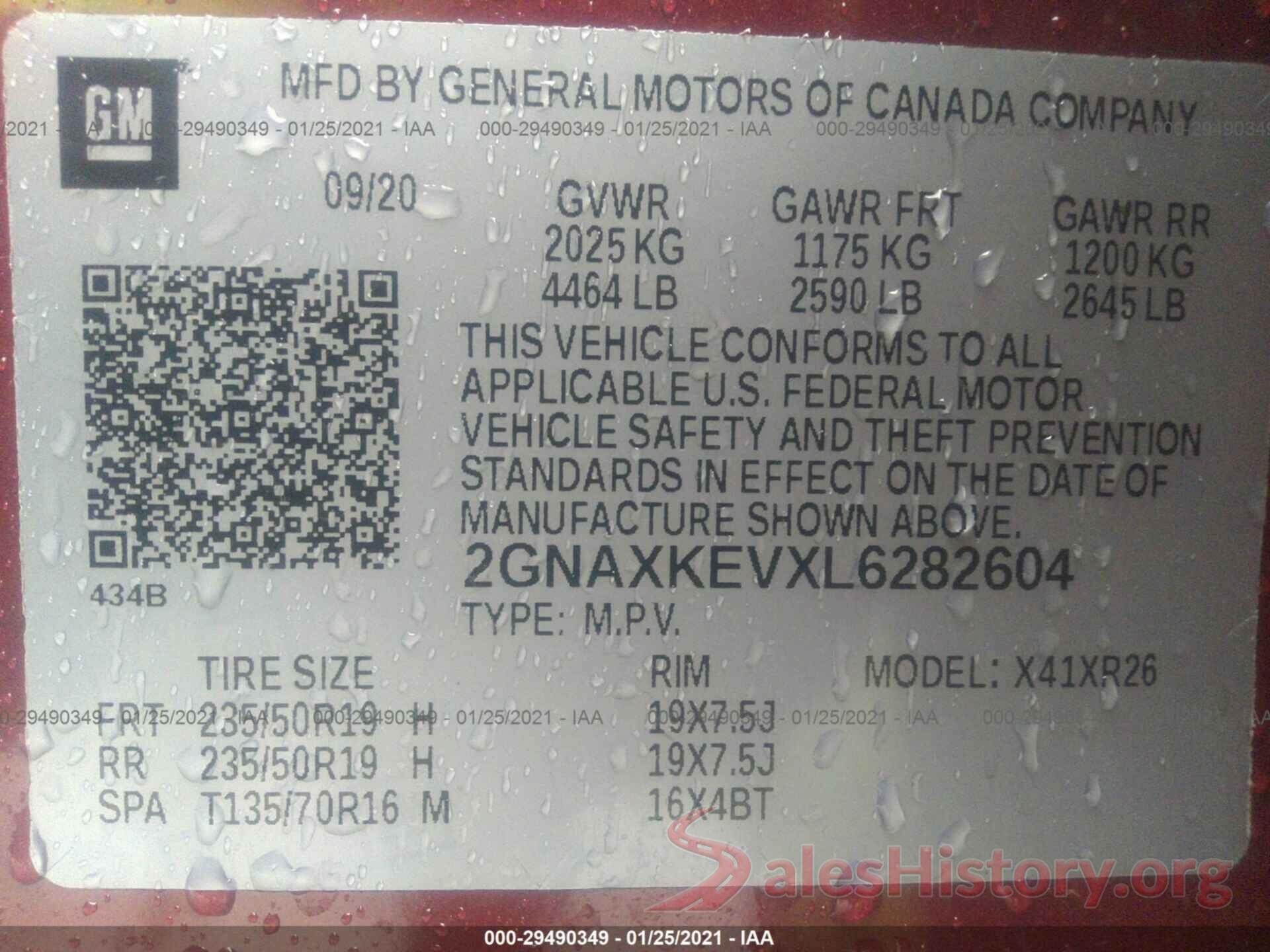 2GNAXKEVXL6282604 2020 CHEVROLET EQUINOX